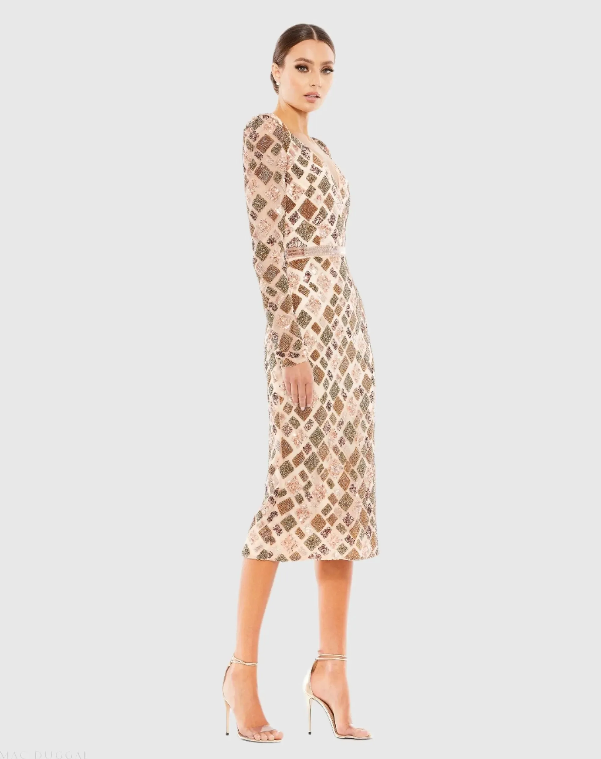 Light Pink Multi Geo Embellished Midi Sheath Dress sold by Mac Duggal product image thumbnail 3