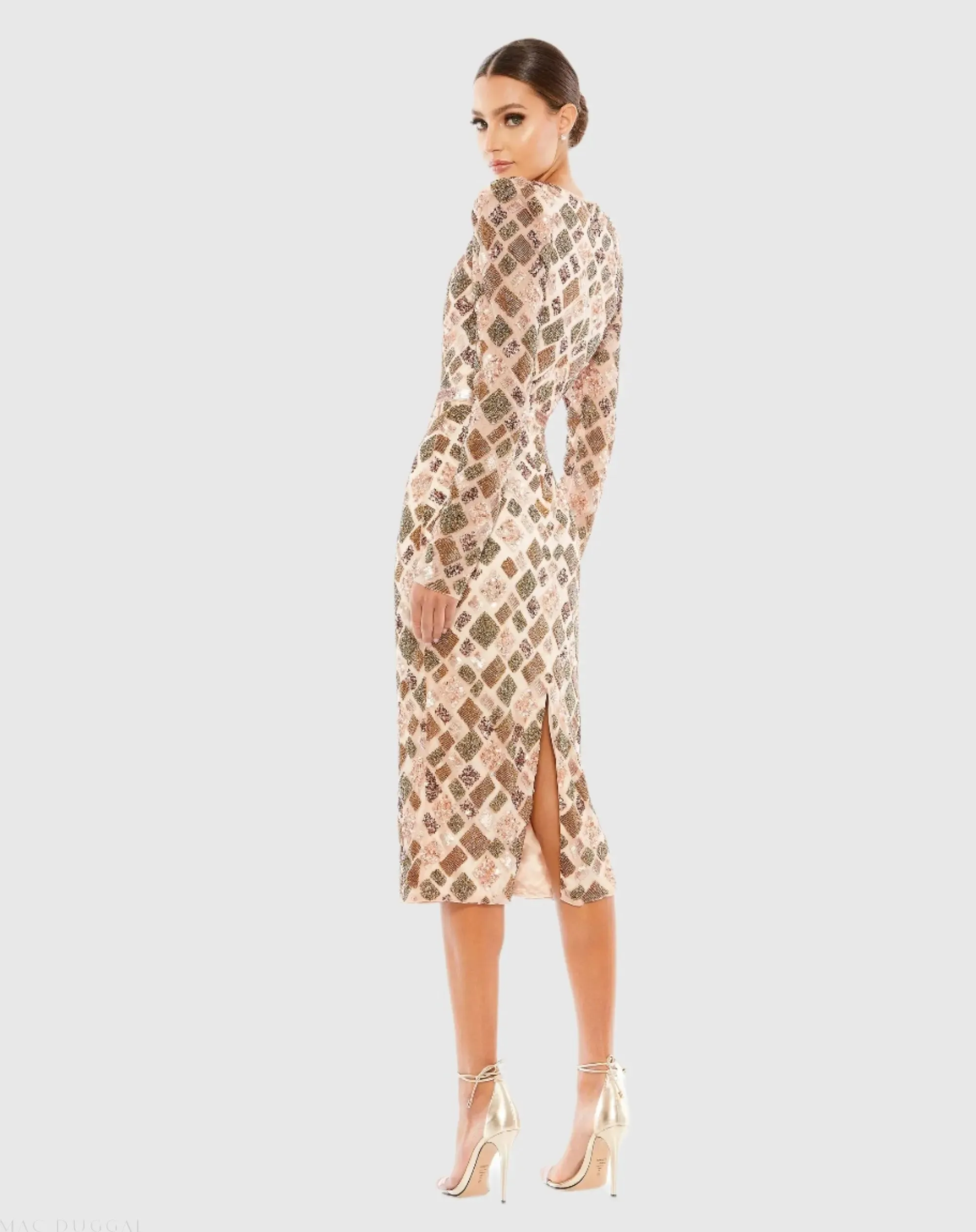 Light Pink Multi Geo Embellished Midi Sheath Dress sold by Mac Duggal product image thumbnail 4
