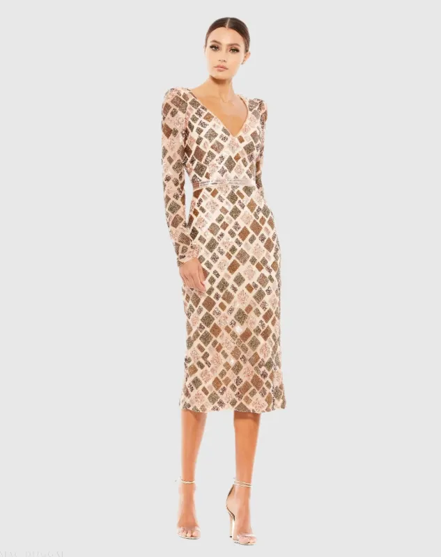 Light Pink Multi Geo Embellished Midi Sheath Dress made by Mac Duggal