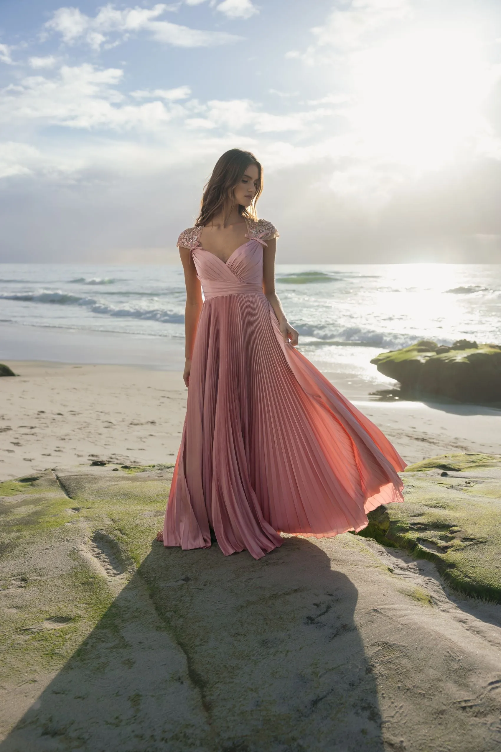 Pink Pleated Charmeuse Embellished Cap Sleeve Gown sold by Mac Duggal product image thumbnail 4