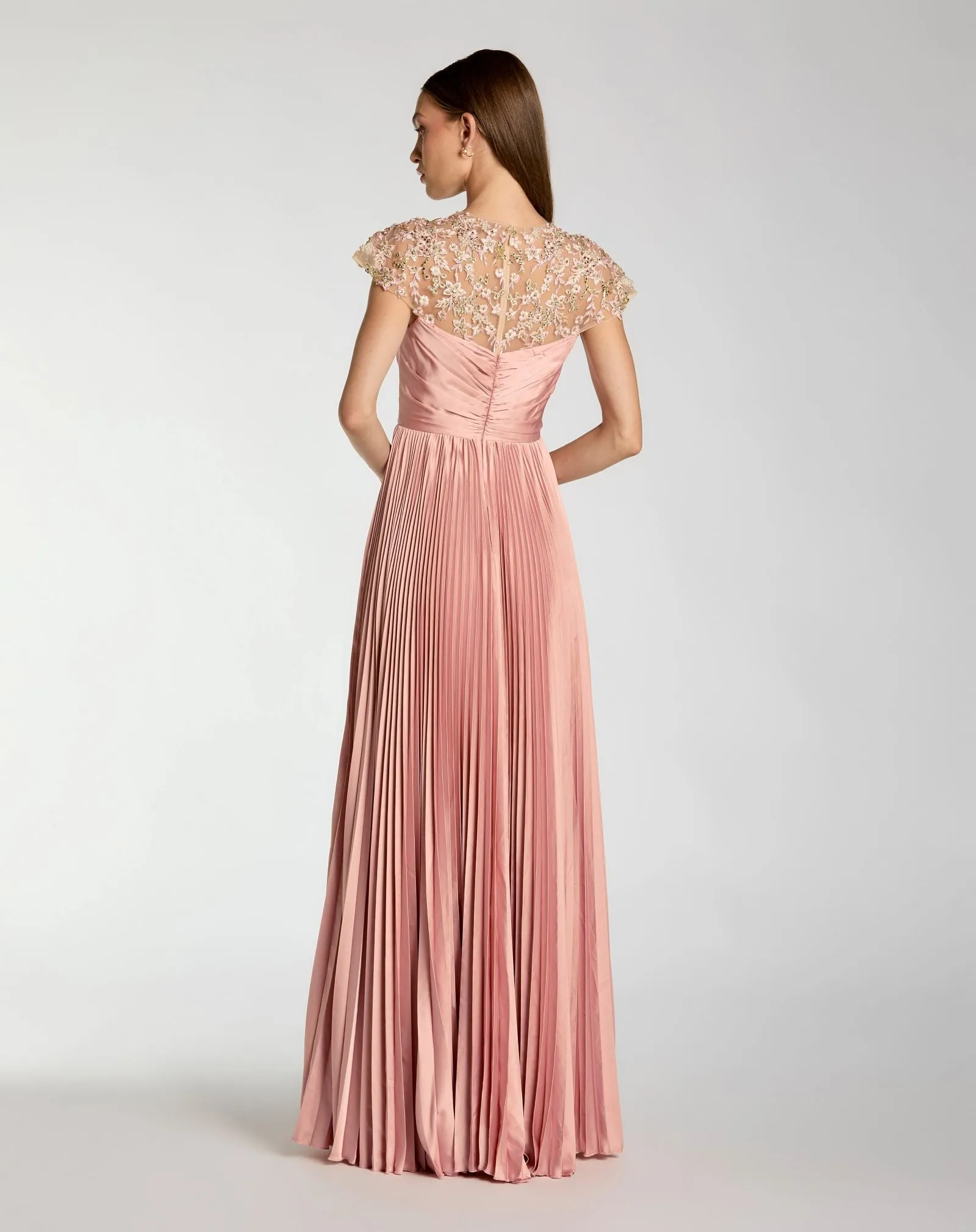 Pink Pleated Charmeuse Embellished Cap Sleeve Gown sold by Mac Duggal product image thumbnail 3