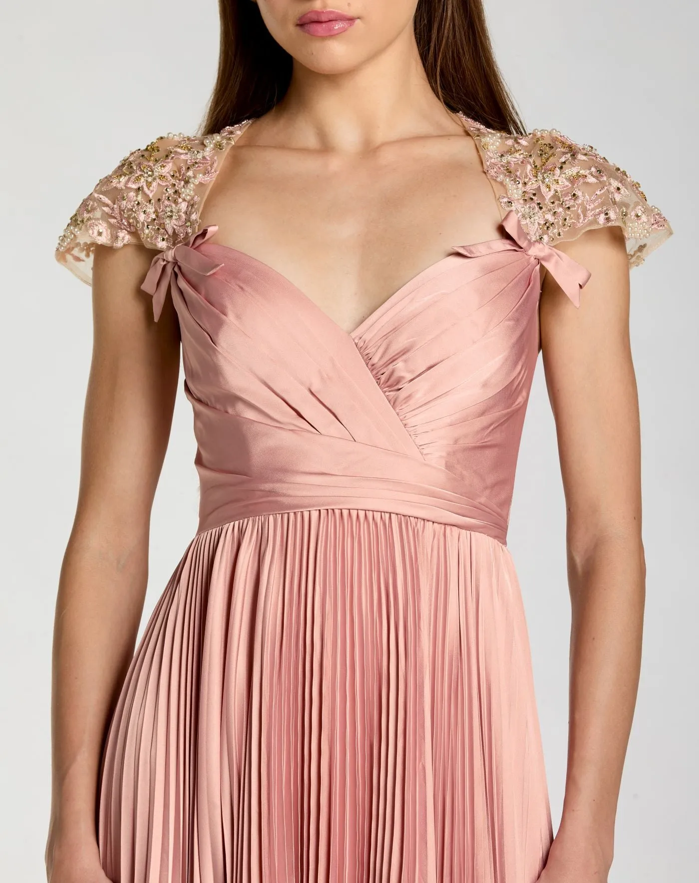 Pink Pleated Charmeuse Embellished Cap Sleeve Gown sold by Mac Duggal product image thumbnail 2