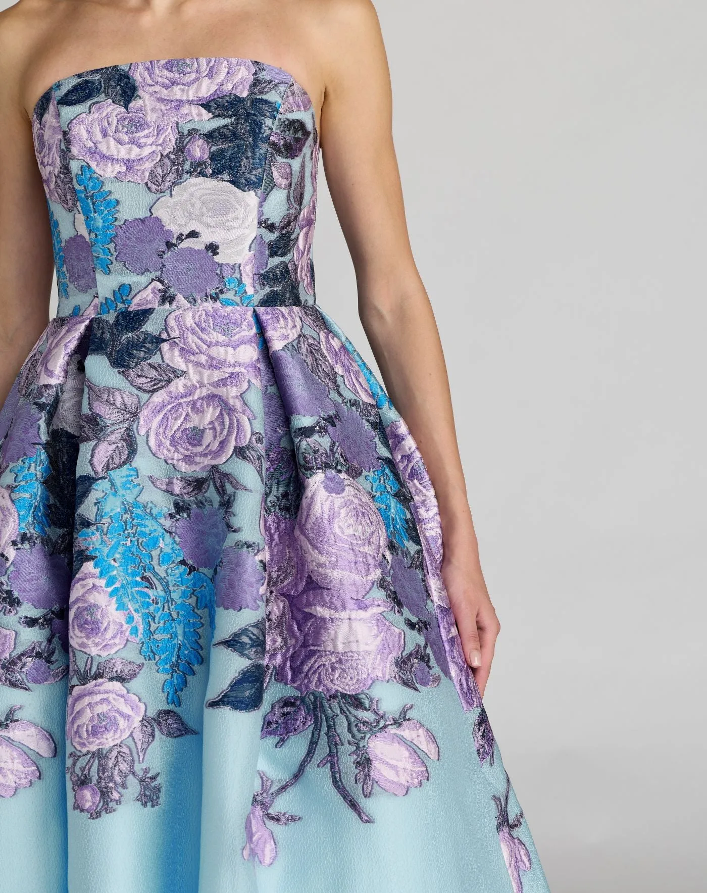 Blue Floral Embroidered Strapless Organza Midi Dress sold by Mac Duggal product image thumbnail 3