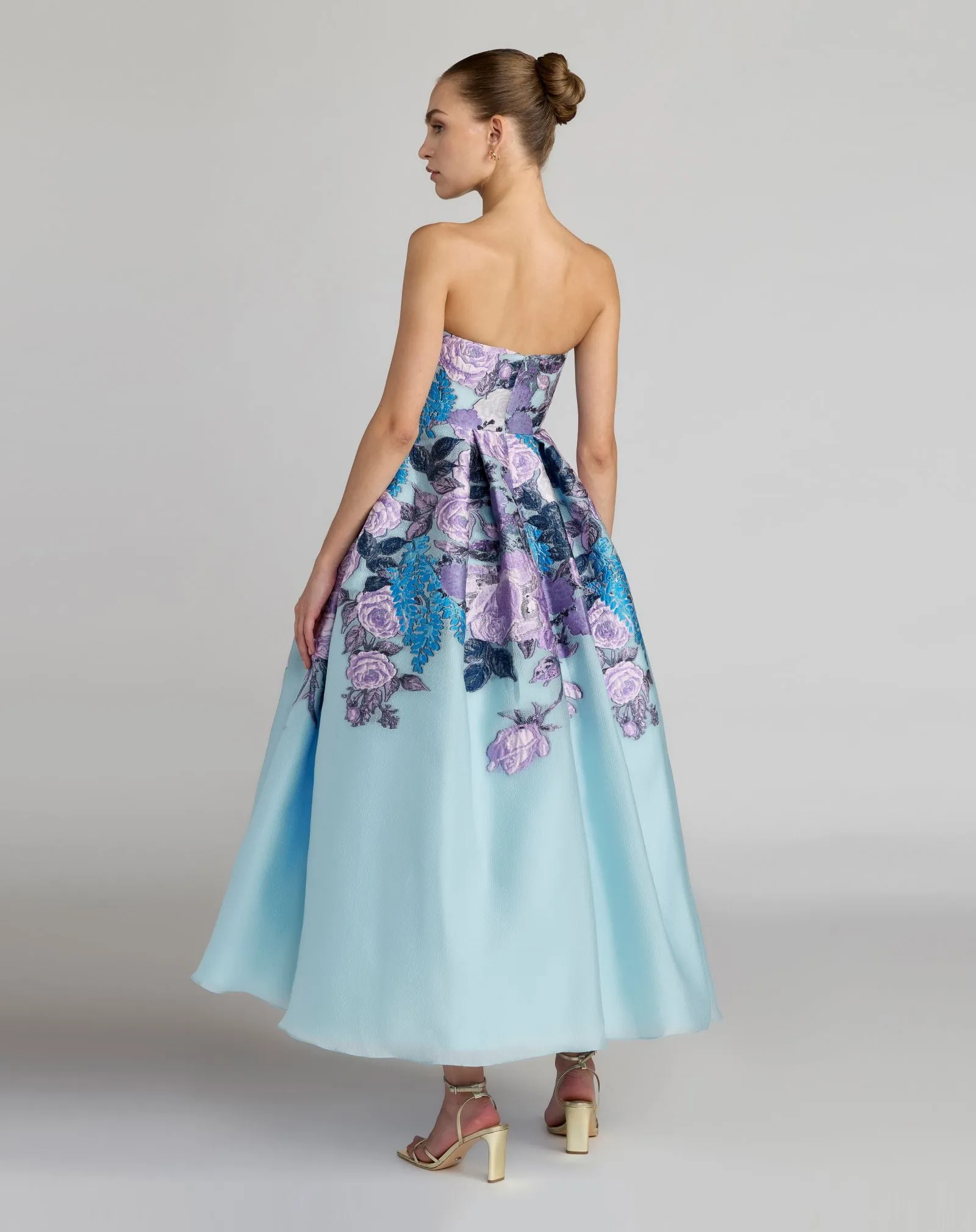 Blue Floral Embroidered Strapless Organza Midi Dress sold by Mac Duggal product image thumbnail 4