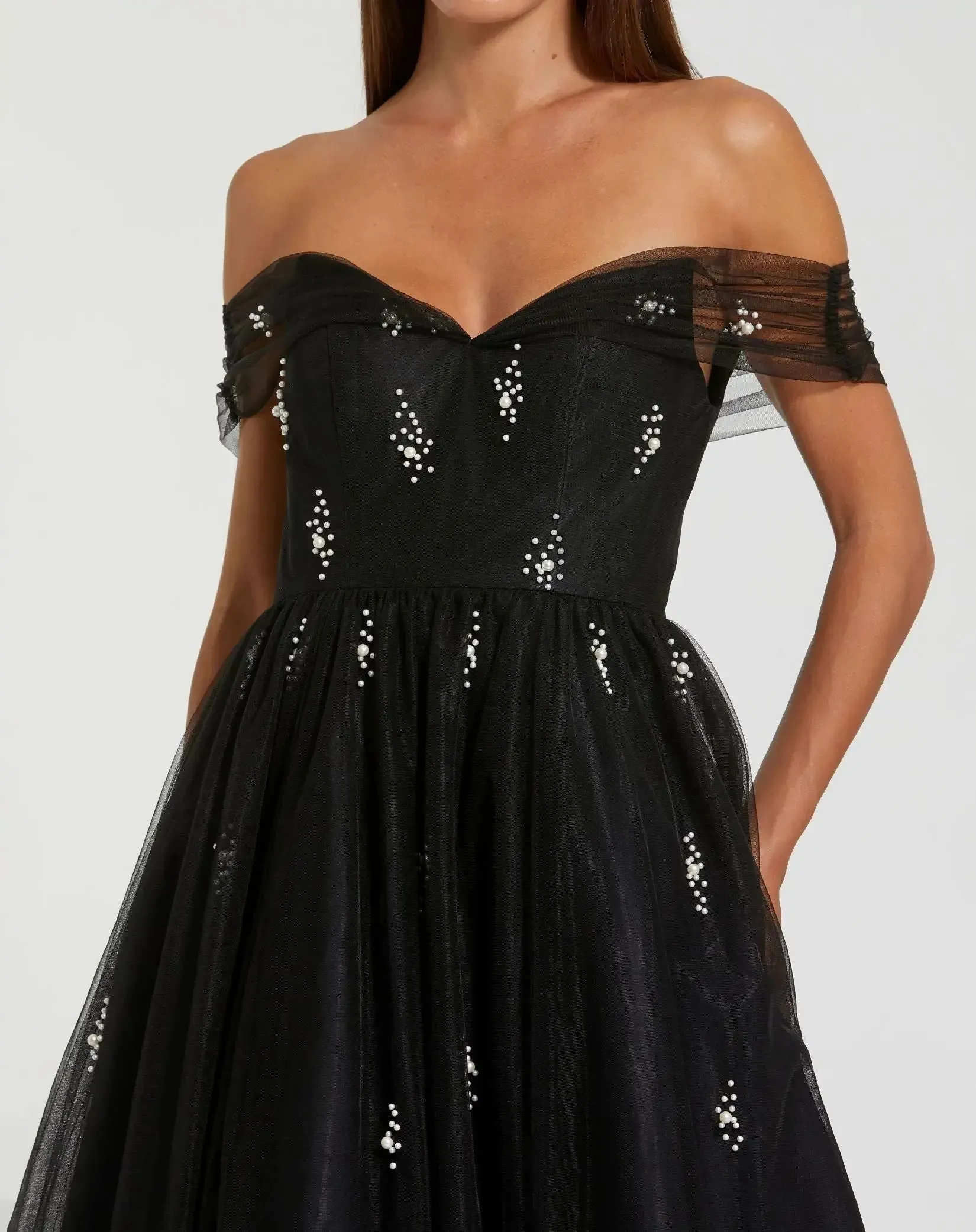 Tulle Off The Shoulder Pearl Embellished Cocktail Dress sold by Mac Duggal product image thumbnail 3