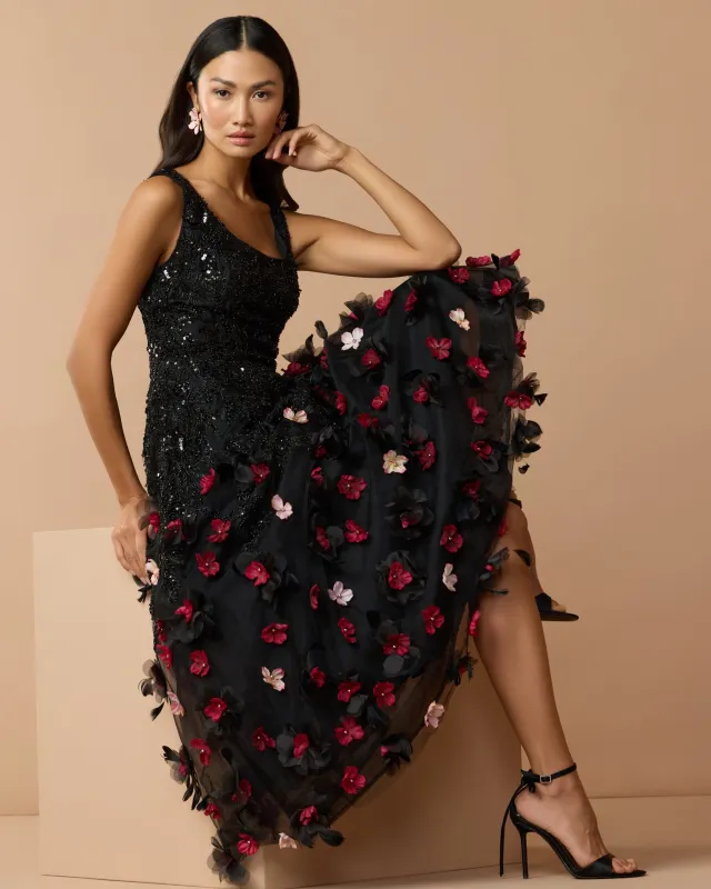 Sleeveless Beaded Midi Dress With 3D Flowers sold by Mac Duggal