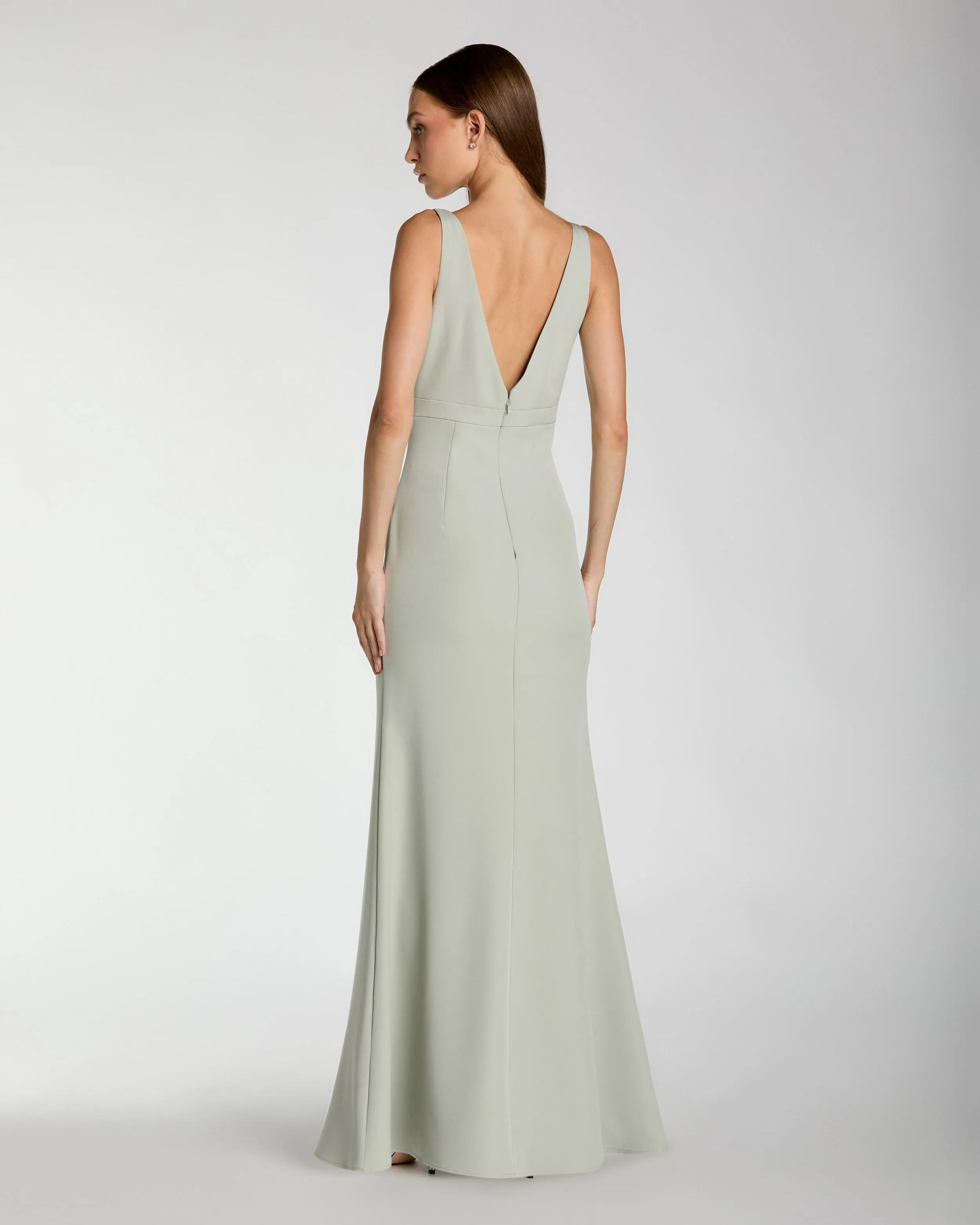 Light Green Crepe V-Neck Mermaid Gown with Bow sold by Mac Duggal product image thumbnail 3
