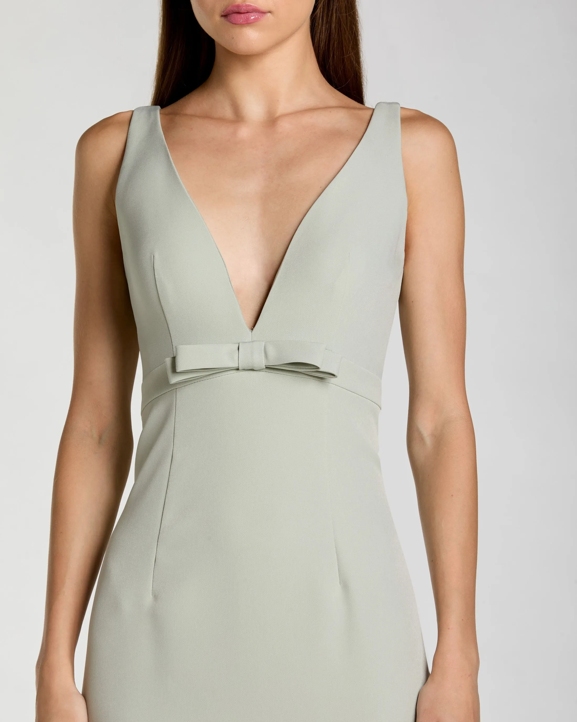 Light Green Crepe V-Neck Mermaid Gown with Bow sold by Mac Duggal product image thumbnail 2