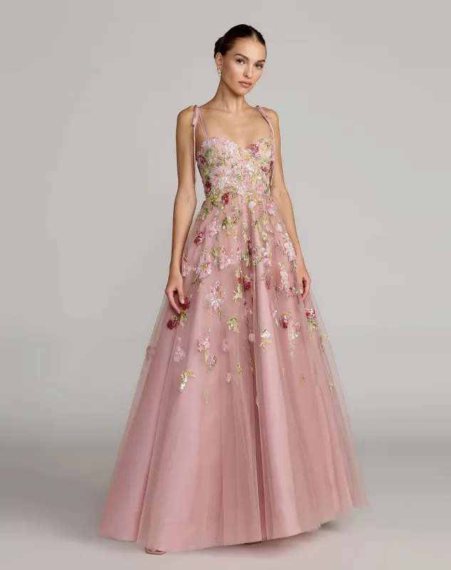 Pink Floral Embellished Tulle Ball Gown sold by Mac Duggal