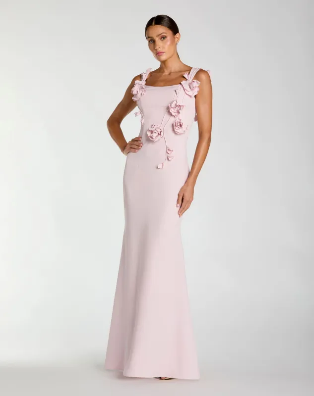 Pink Sleeveless Crepe Column Gown With Floral Detail sold by Mac Duggal