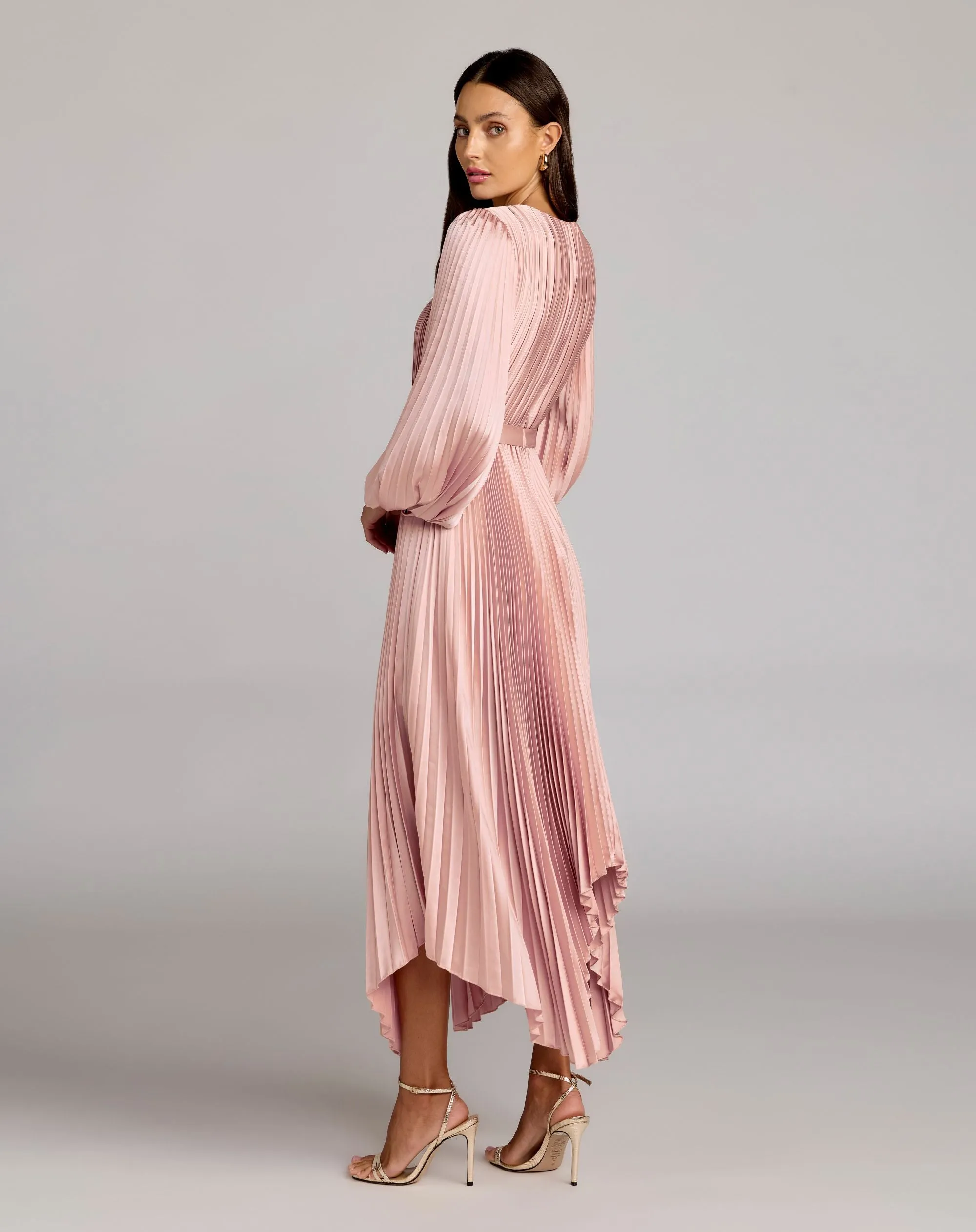Blush Long Sleeve Pleated Charmeuse Handkerchief Dress sold by Mac Duggal product image thumbnail 4