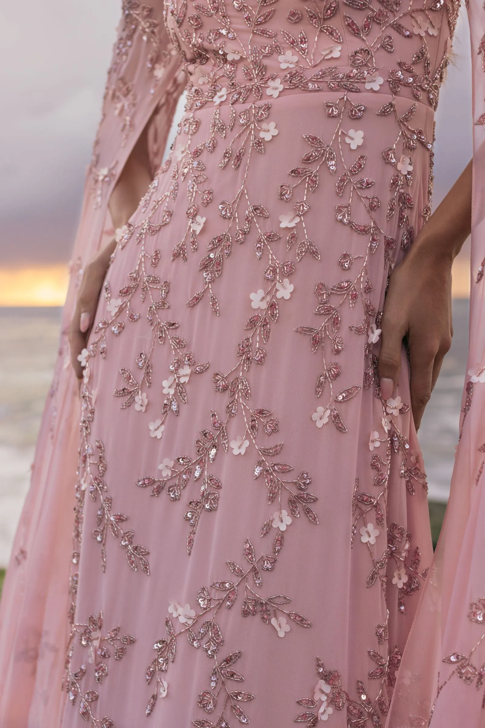 Pink Floral Embellished Cape Sleeve Gown sold by Mac Duggal product image thumbnail 5
