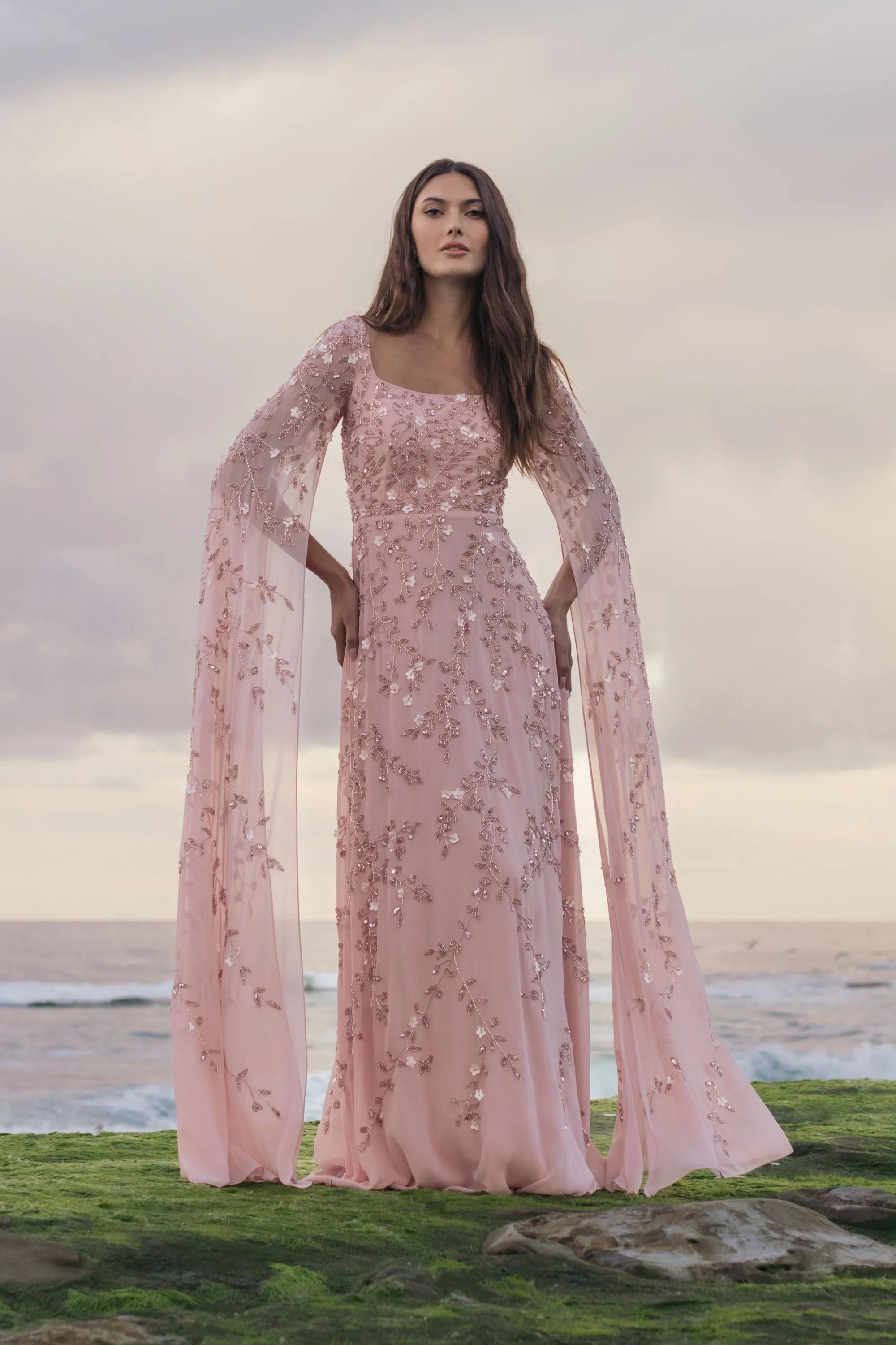 Pink Floral Embellished Cape Sleeve Gown sold by Mac Duggal product image thumbnail 4