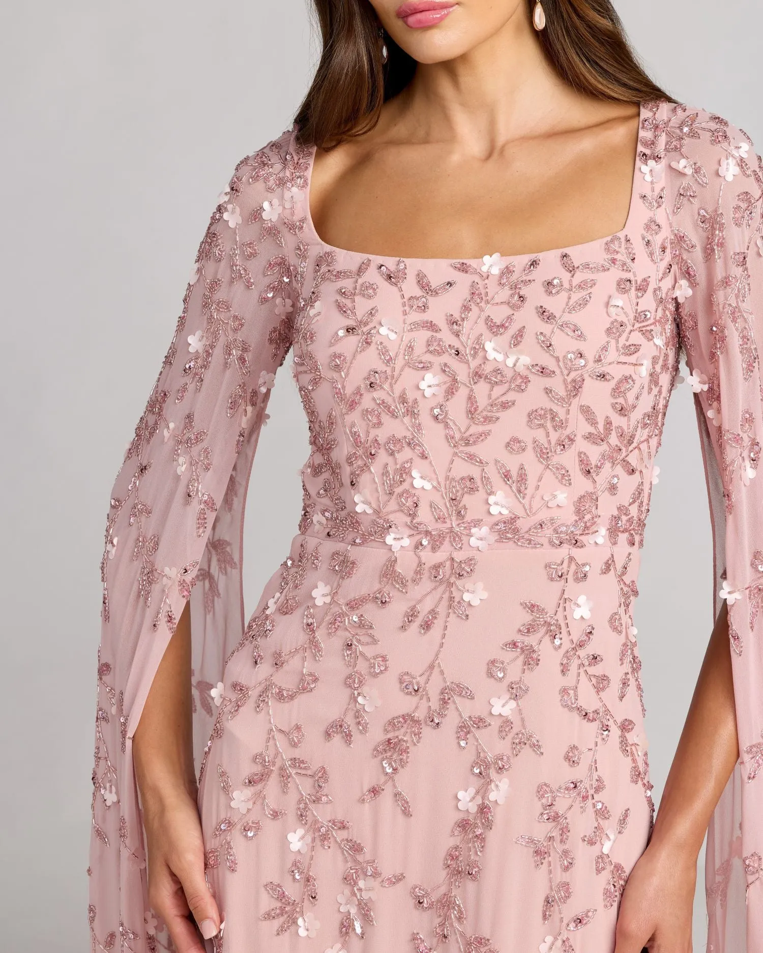 Pink Floral Embellished Cape Sleeve Gown sold by Mac Duggal product image thumbnail 2