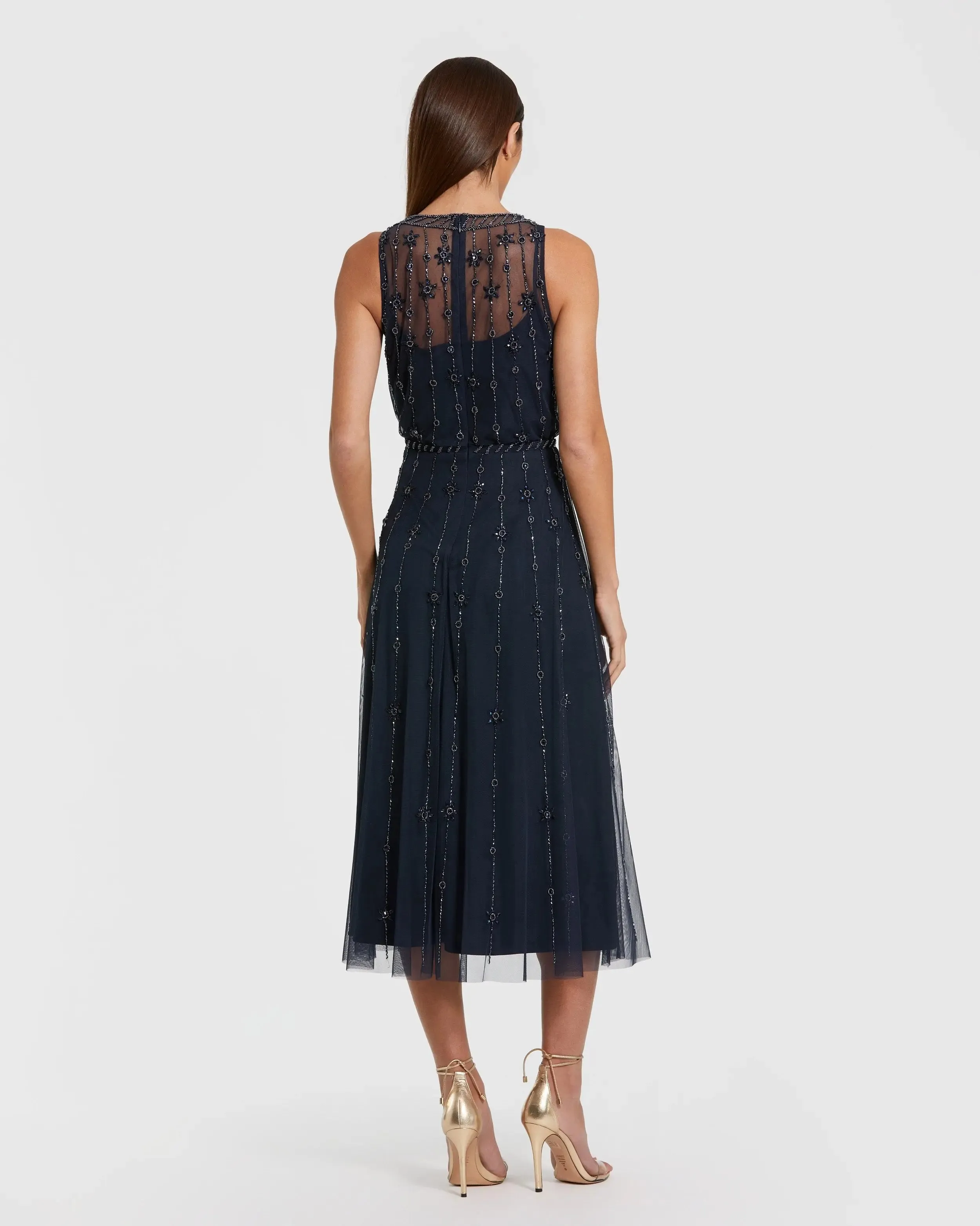 Navy High Neck Sleeveless Embellished A Line Cocktail Dress sold by Mac Duggal product image thumbnail 3