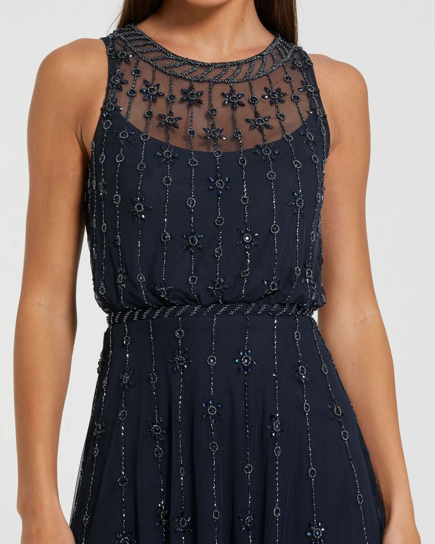 Navy High Neck Sleeveless Embellished A Line Cocktail Dress sold by Mac Duggal product image thumbnail 2