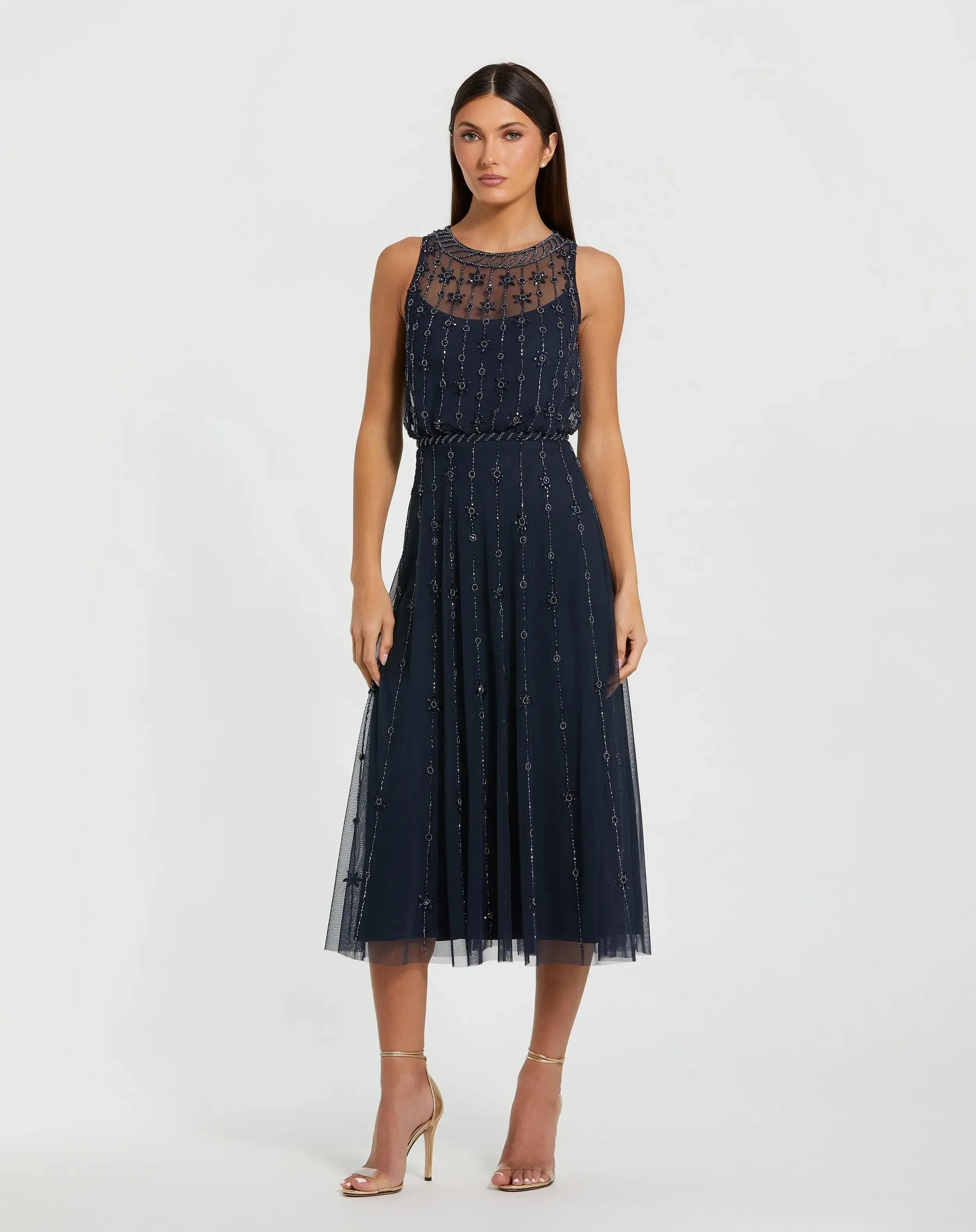 Navy High Neck Sleeveless Embellished A Line Cocktail Dress sold by Mac Duggal