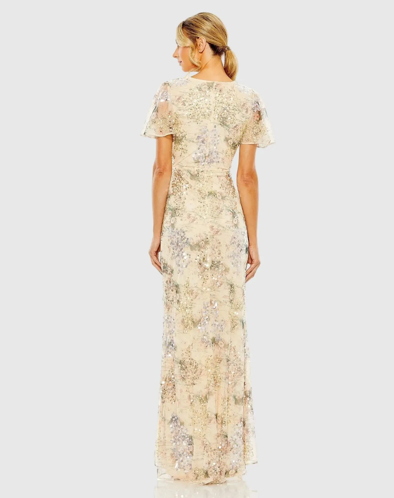 Beige Flutter Sleeve Embellished Evening Gown sold by Mac Duggal product image thumbnail 3