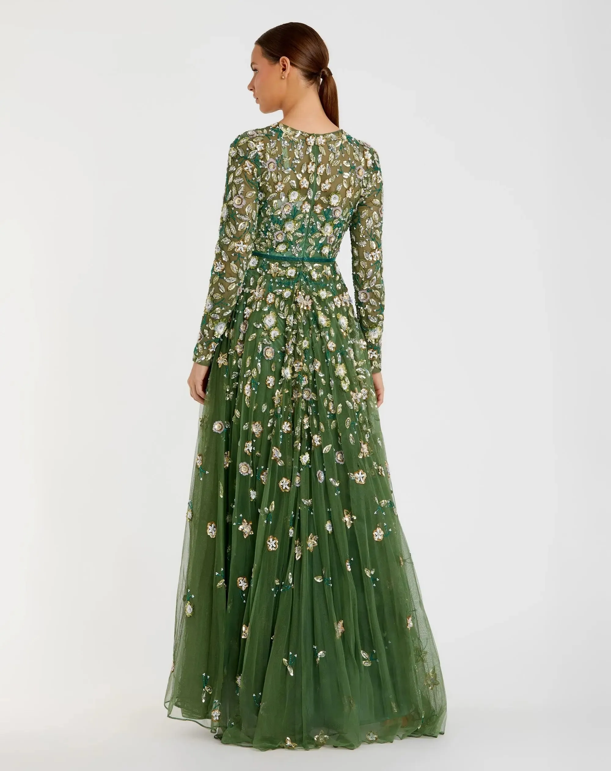Petite Green Embellished High Neck Long Sleeve A Line Gown sold by Mac Duggal product image thumbnail 3