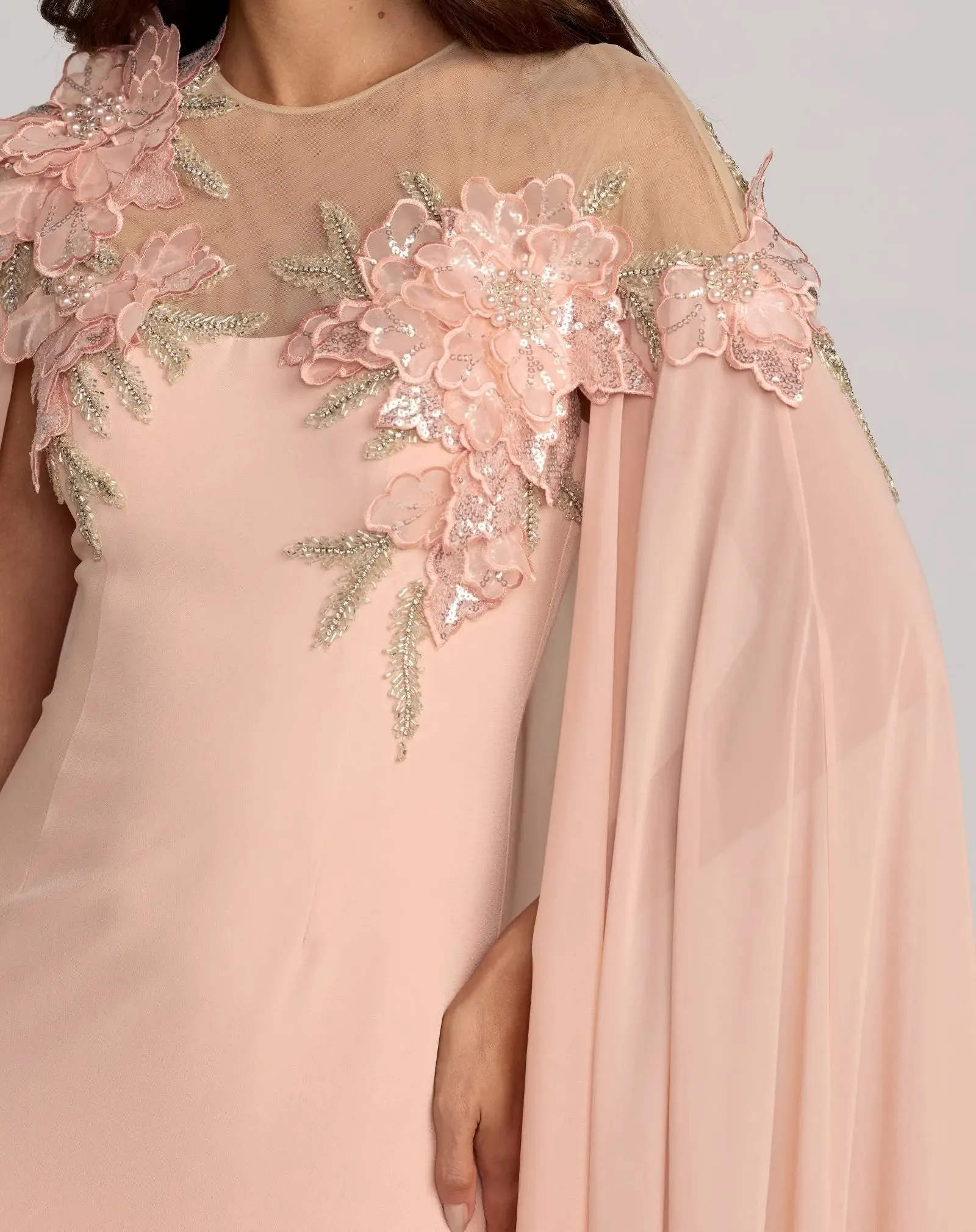 Pink Embellished Crepe Gown With Chiffon Cape sold by Mac Duggal product image thumbnail 3