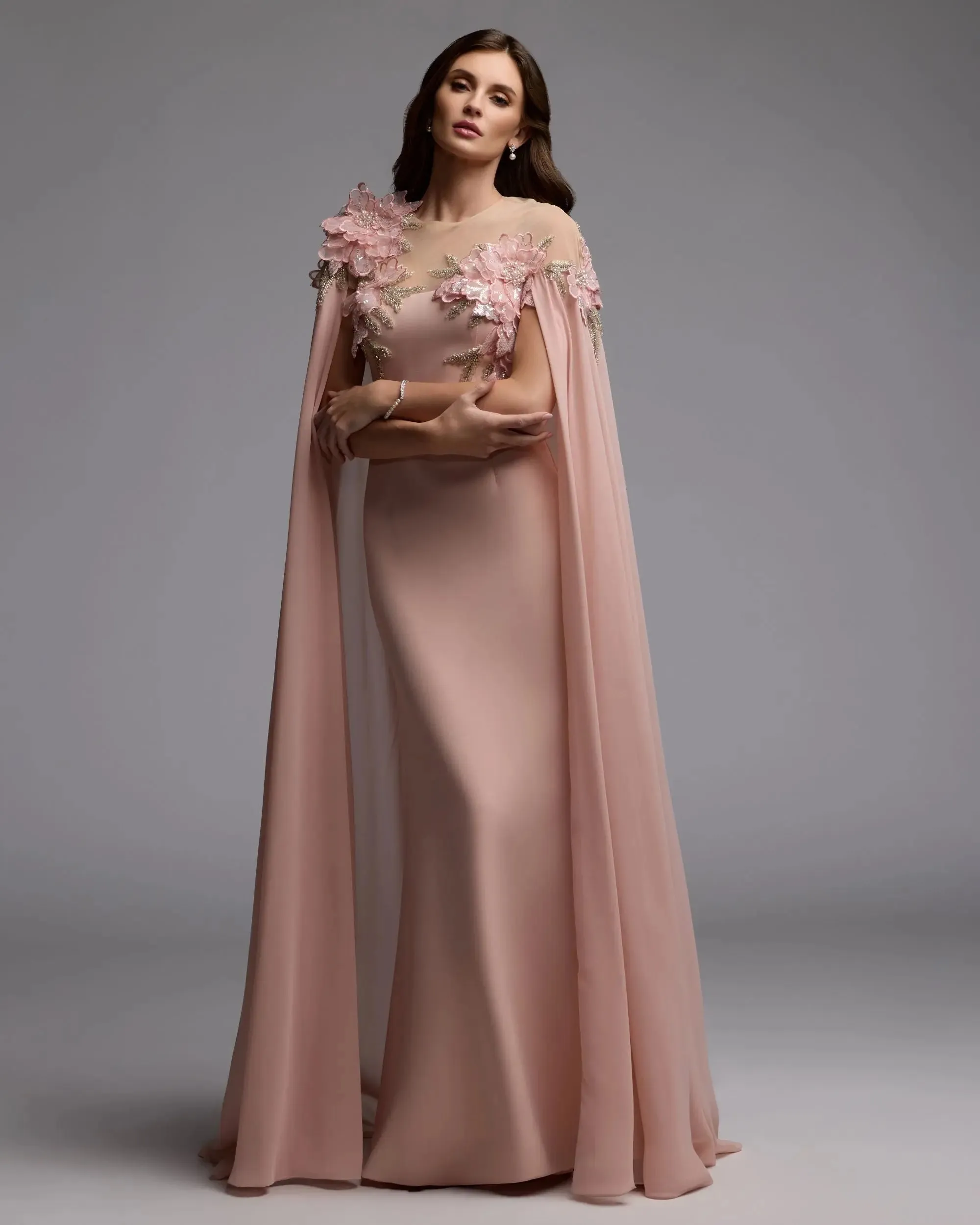 Pink Embellished Crepe Gown With Chiffon Cape sold by Mac Duggal product image thumbnail 5