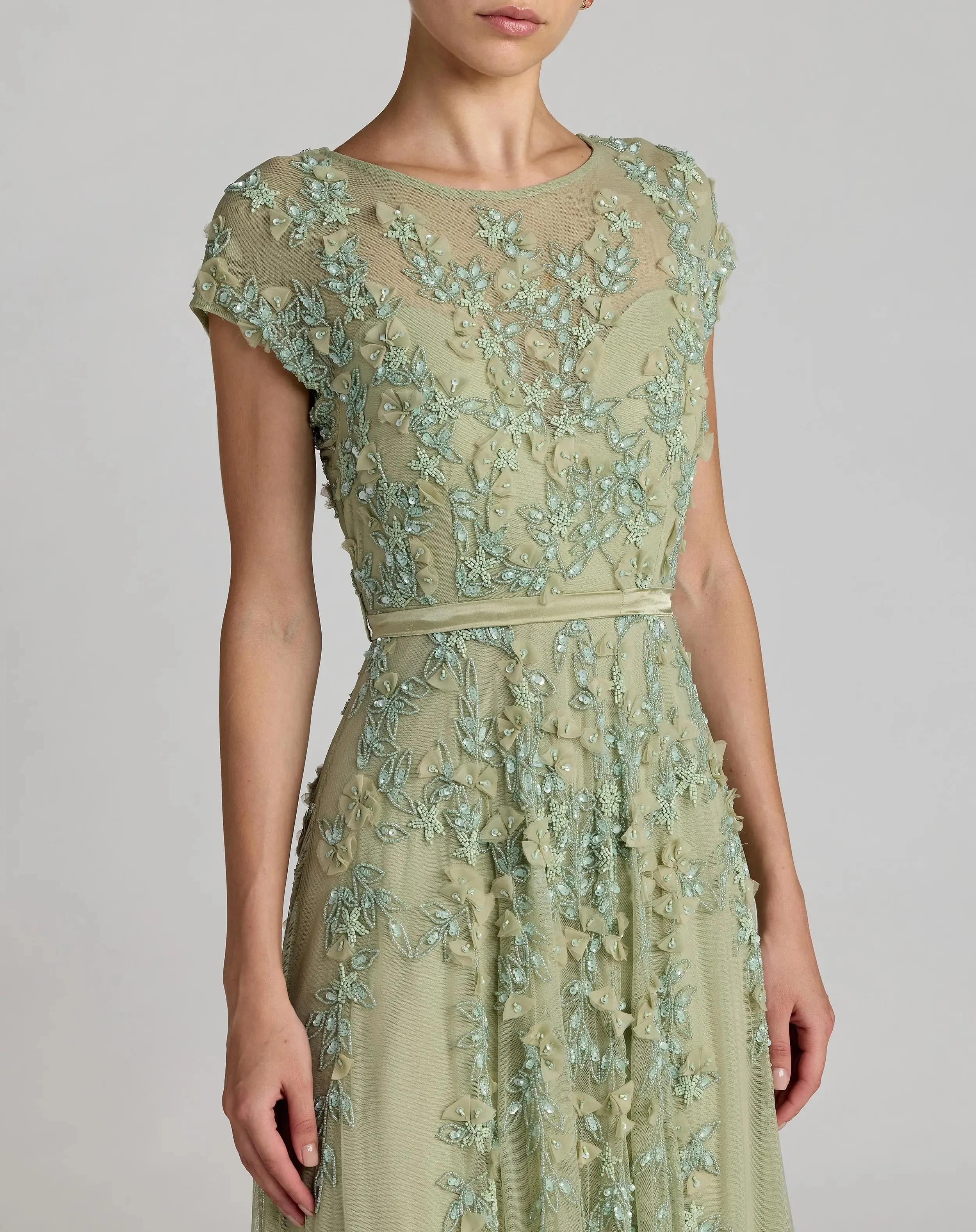 Green Floral Embellished Cap Sleeve Gown sold by Mac Duggal product image thumbnail 2
