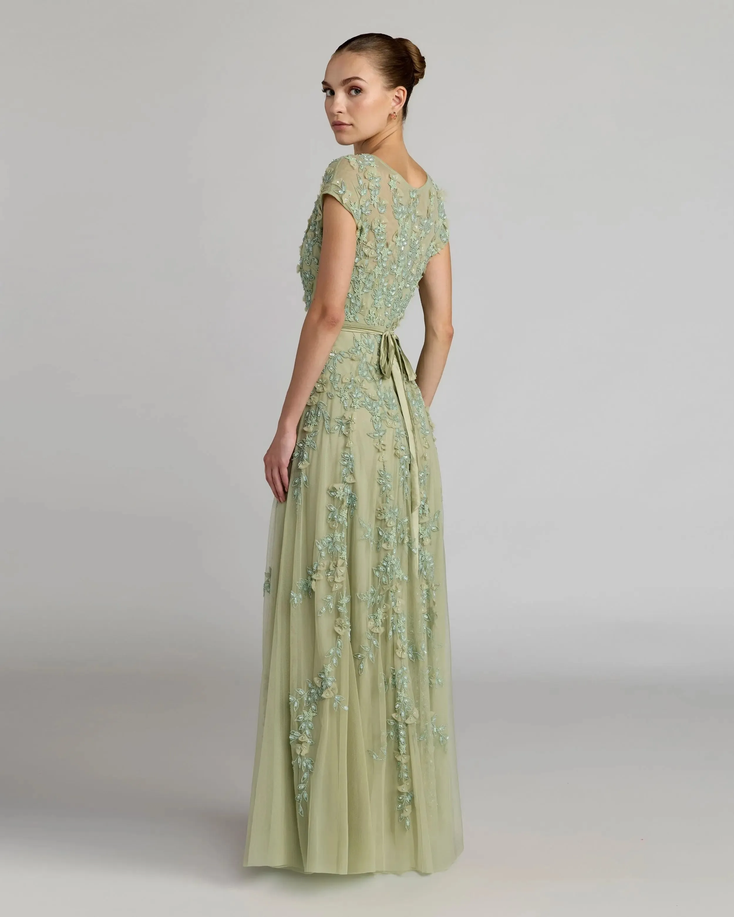 Green Floral Embellished Cap Sleeve Gown sold by Mac Duggal product image thumbnail 3