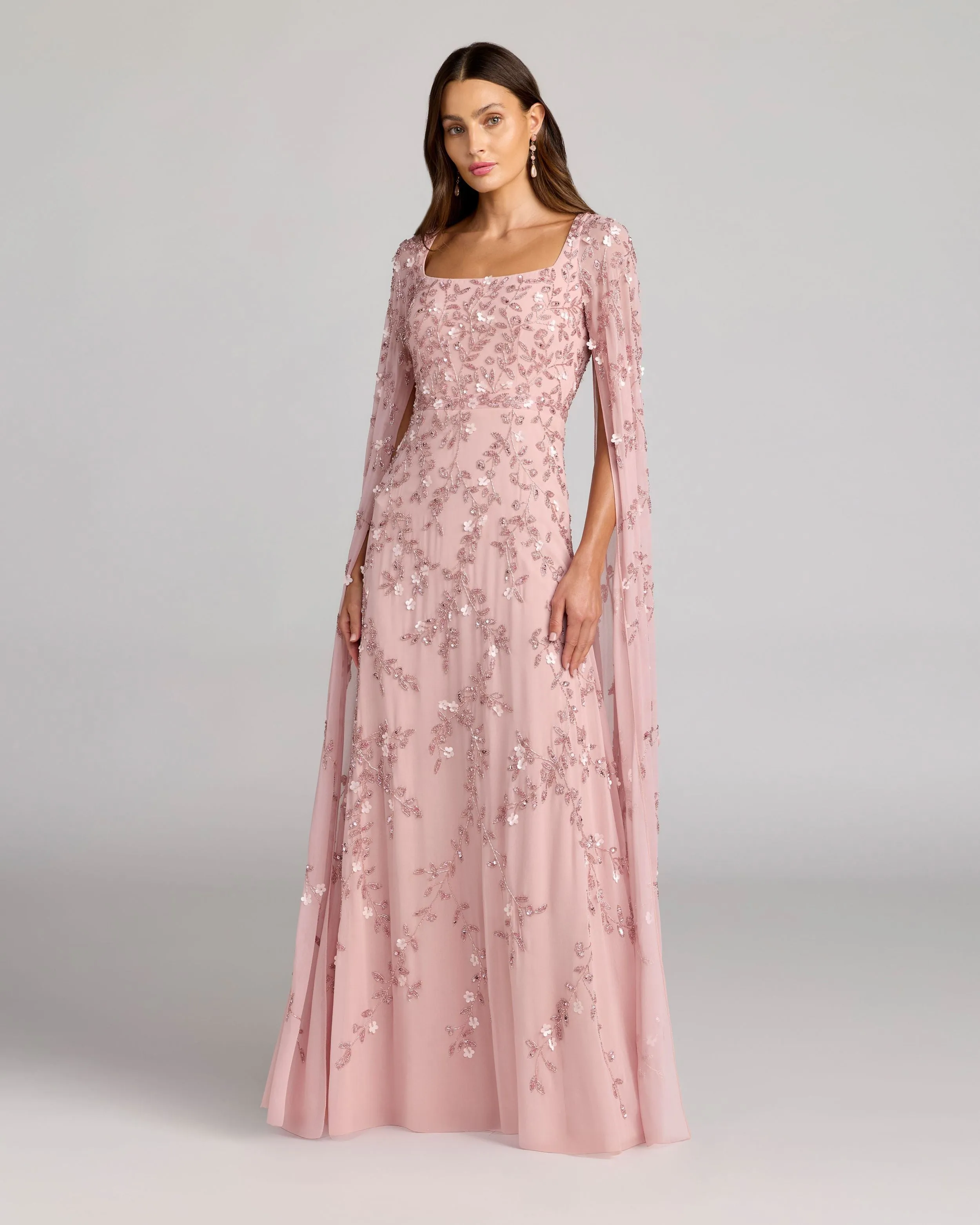 Floral Embellished Cape Sleeve Gown sold by Mac Duggal