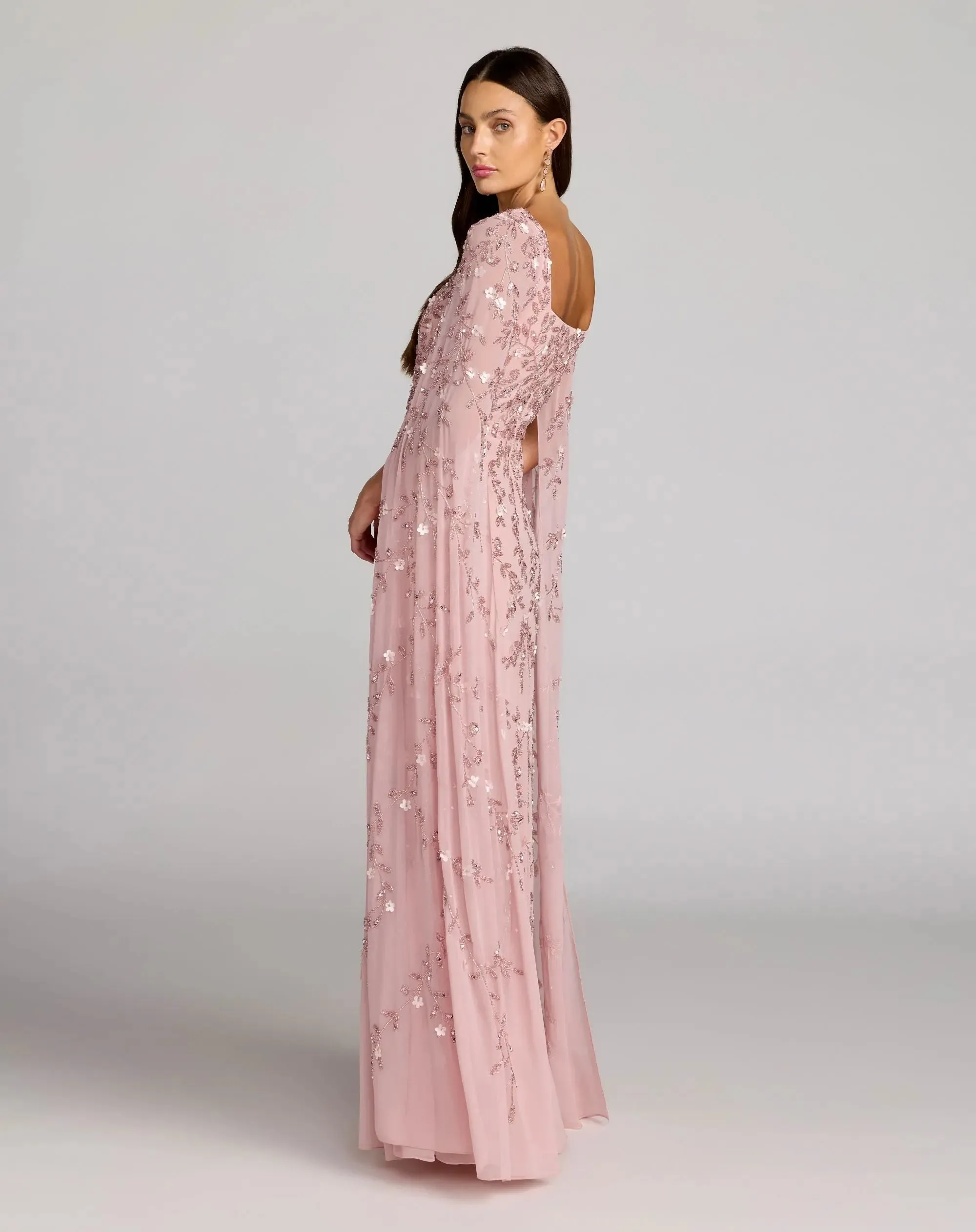 Petite Pink Beaded Square Neck Cape Sleeve Gown sold by Mac Duggal product image thumbnail 3