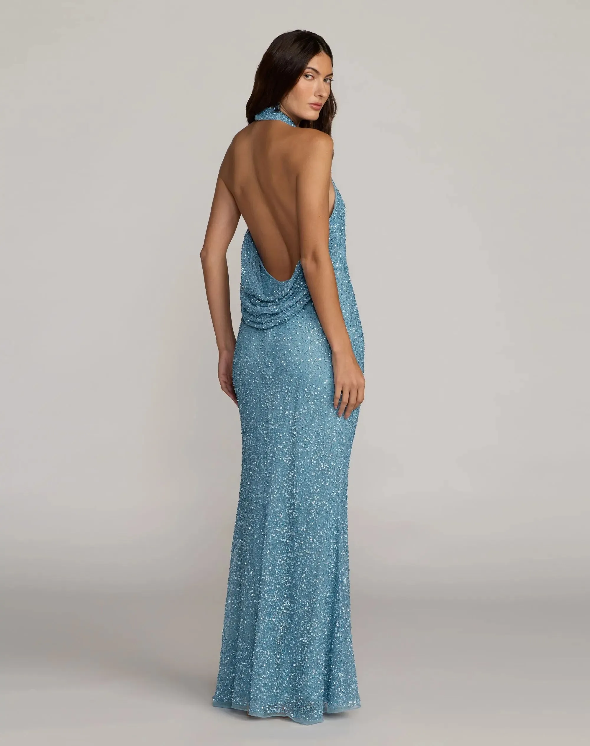 Blue Embellished Halter Neck Open Back Column Gown sold by Mac Duggal product image thumbnail 4