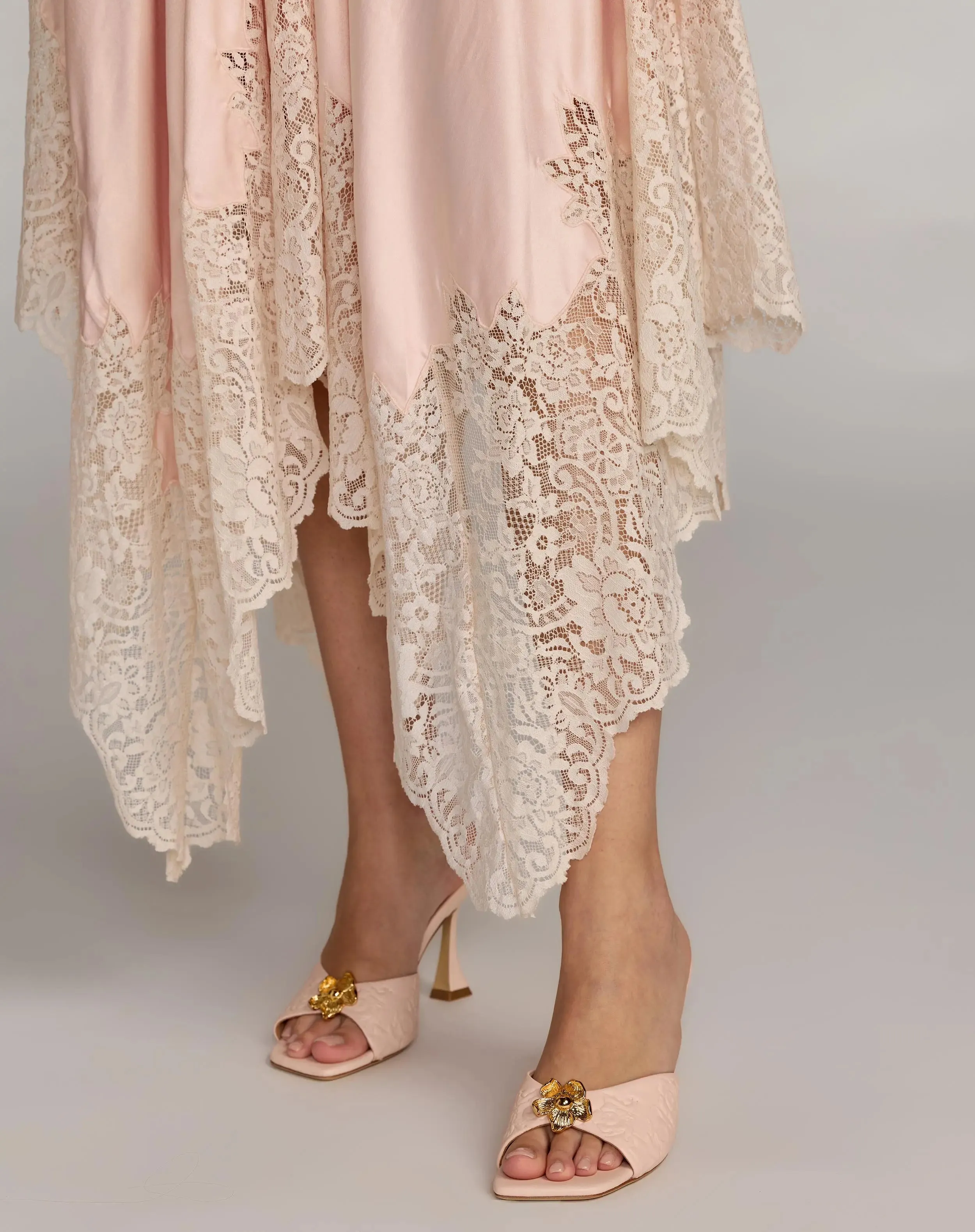 Light Pink Lace Trim Handkerchief Midi Dress sold by Mac Duggal product image thumbnail 3