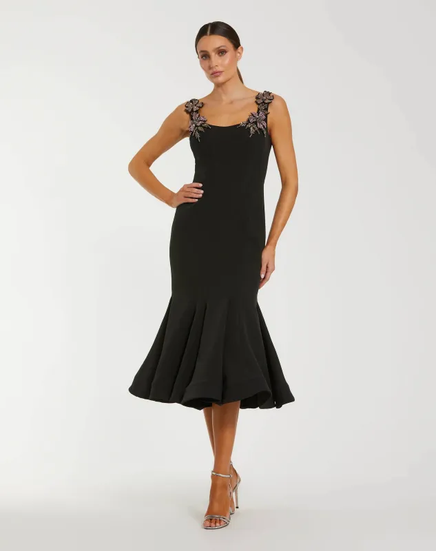 Sleeveless Midi Dress With Floral Embellishments made by Mac Duggal