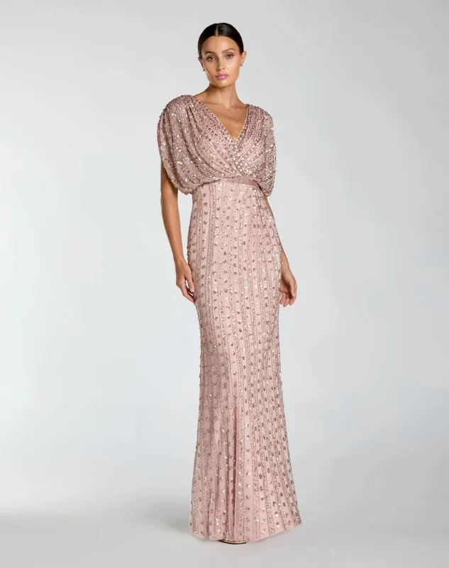 Embellished Blouson V Neck Column Gown made by Mac Duggal