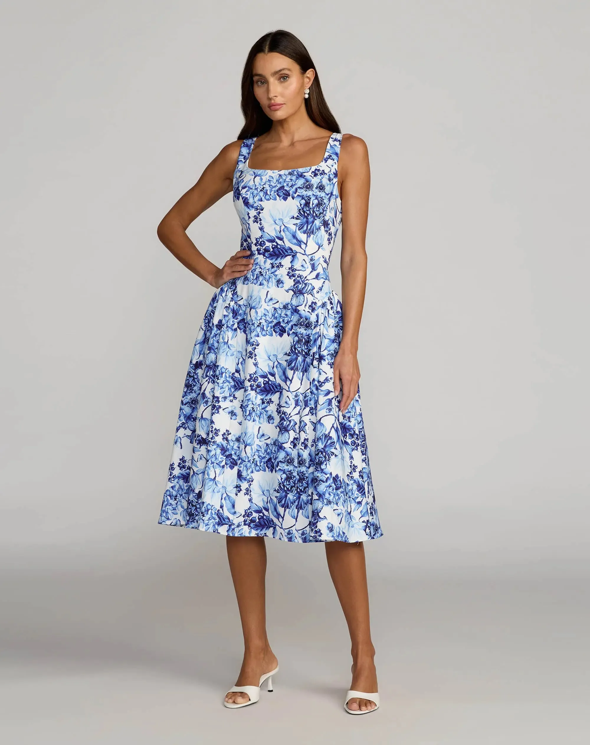 Sleeveless Floral A-Line Midi Dress sold by Mac Duggal
