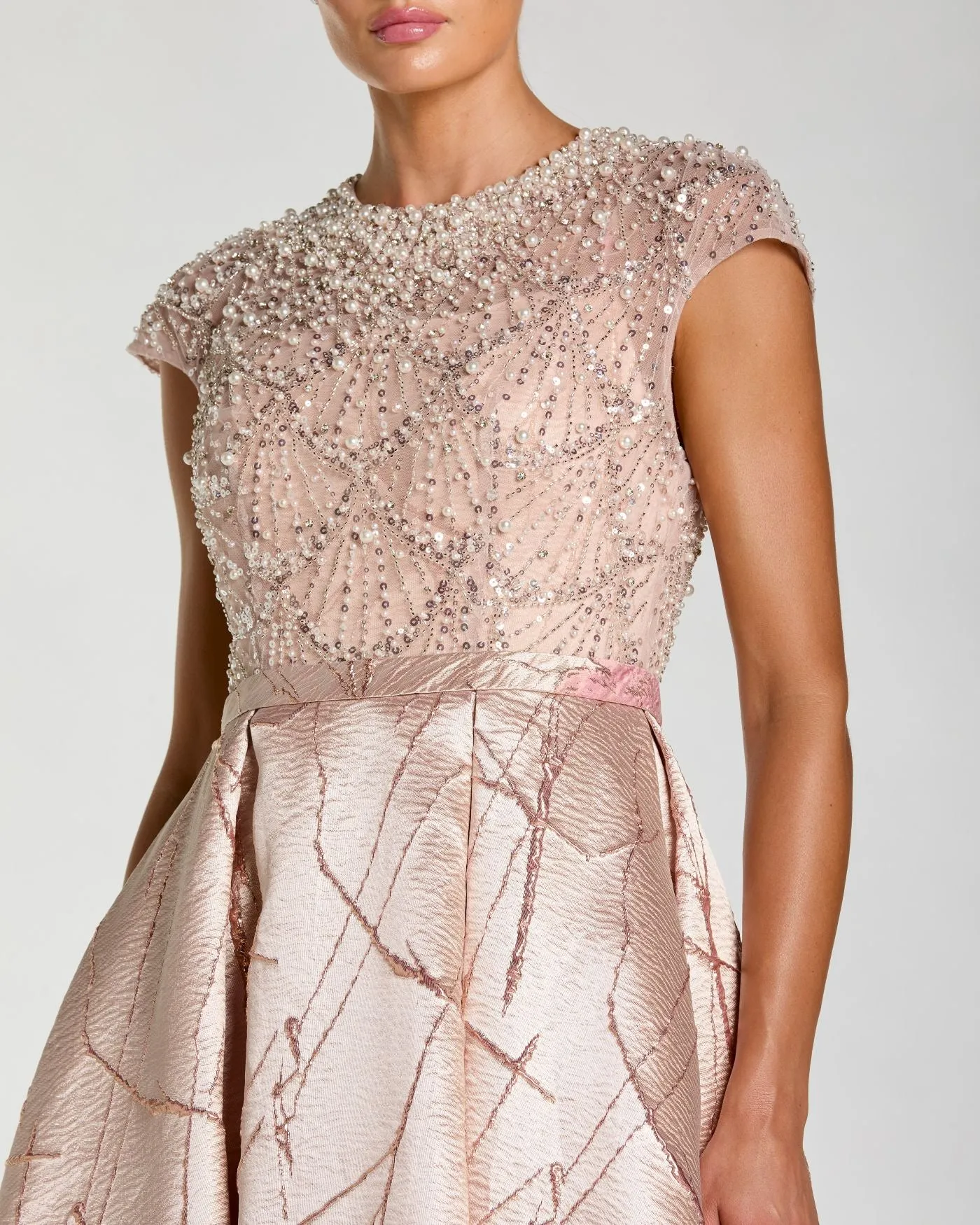 Pink Cap Sleeve Embellished Floral Brocade Ball Gown sold by Mac Duggal product image thumbnail 2