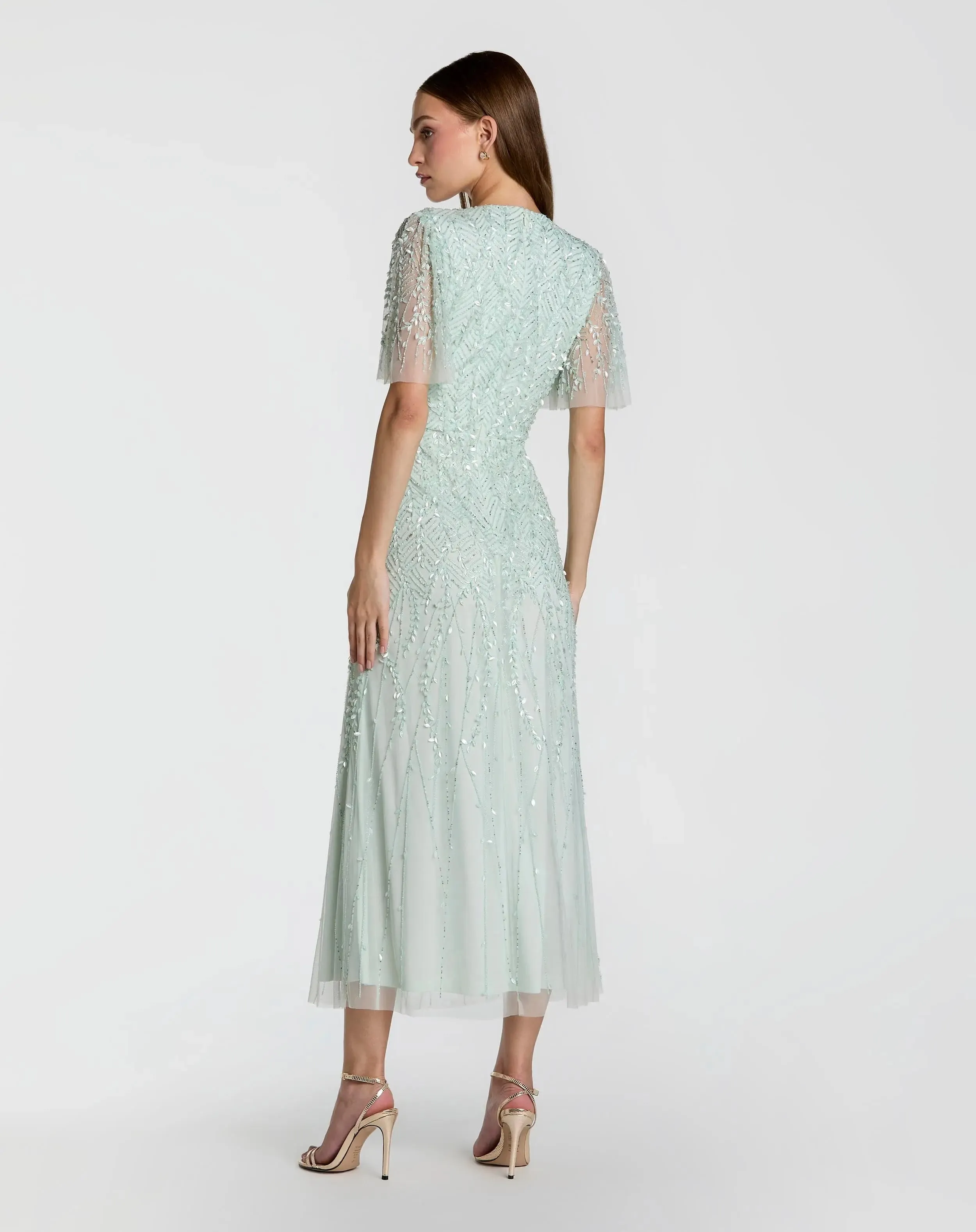 Blue Beaded Wrap Over Butterfly Sleeve Dress sold by Mac Duggal product image thumbnail 3