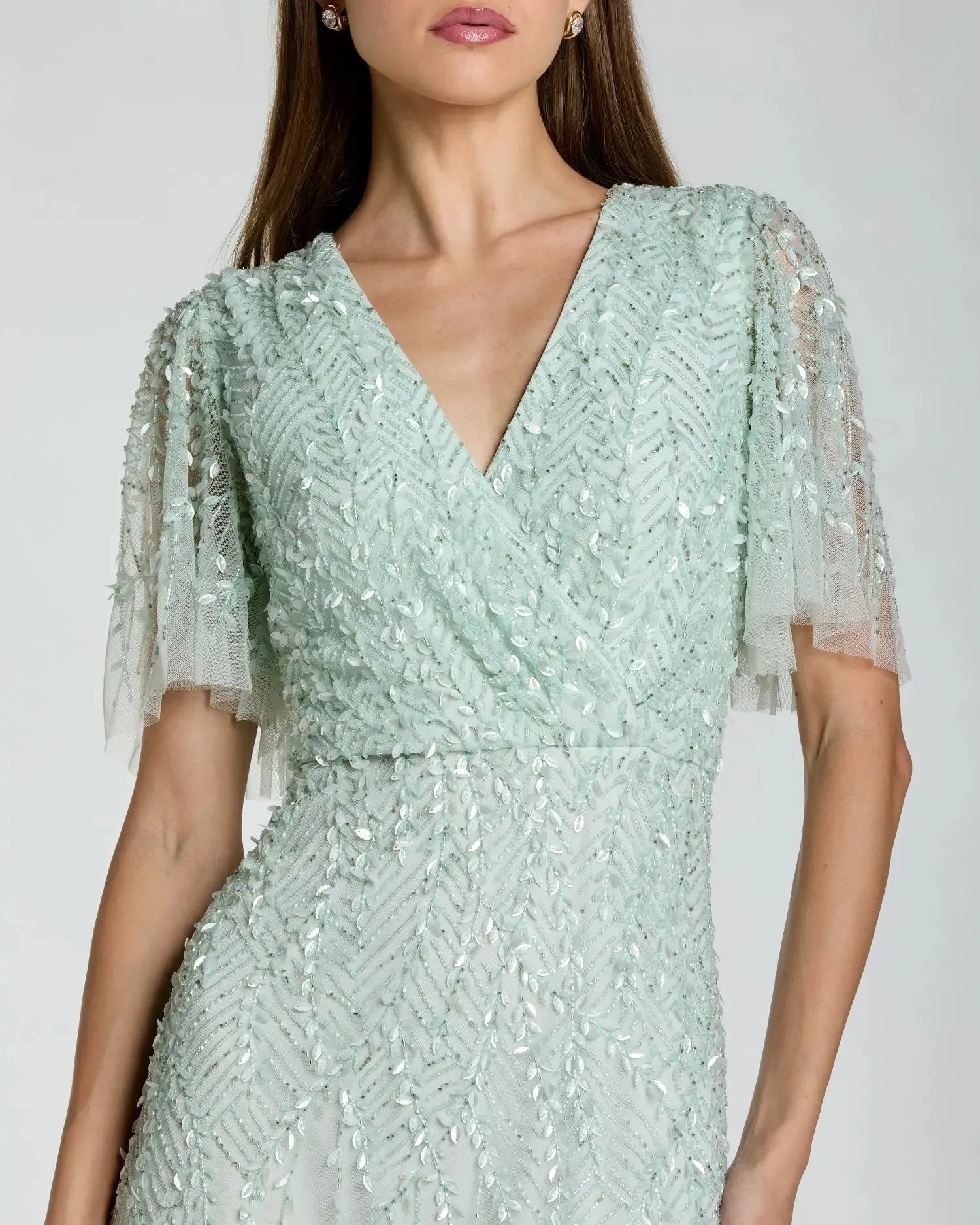 Blue Beaded Wrap Over Butterfly Sleeve Dress sold by Mac Duggal product image thumbnail 2
