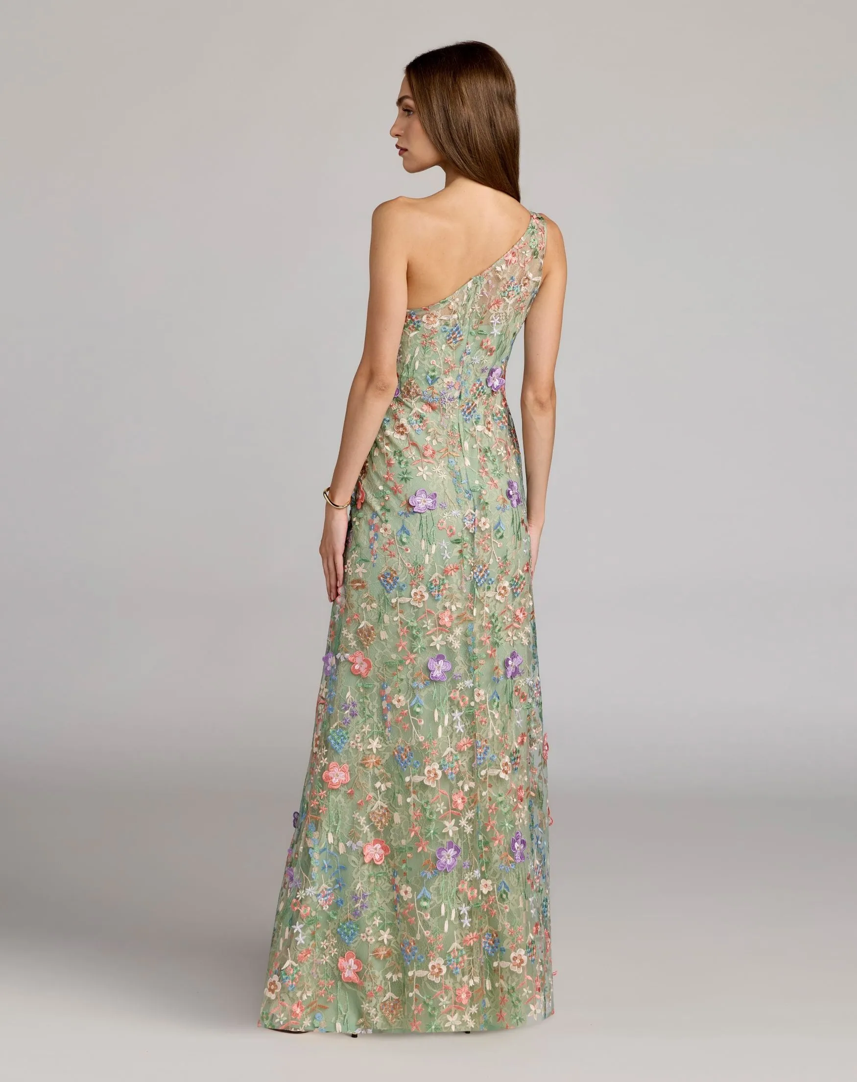 Petite Green One Shoulder Floral Embroidered Gown sold by Mac Duggal product image thumbnail 3