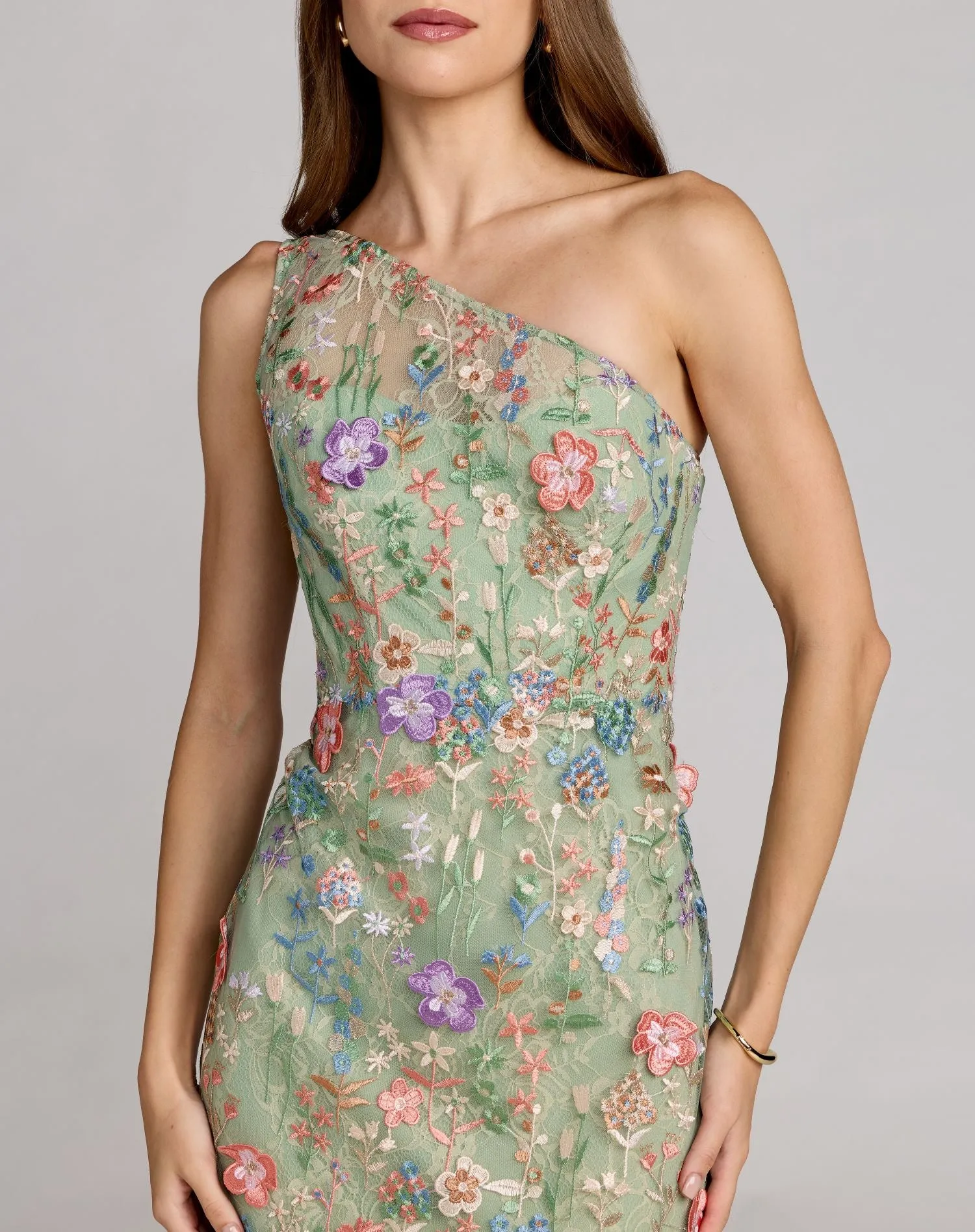 Petite Green One Shoulder Floral Embroidered Gown sold by Mac Duggal product image thumbnail 2