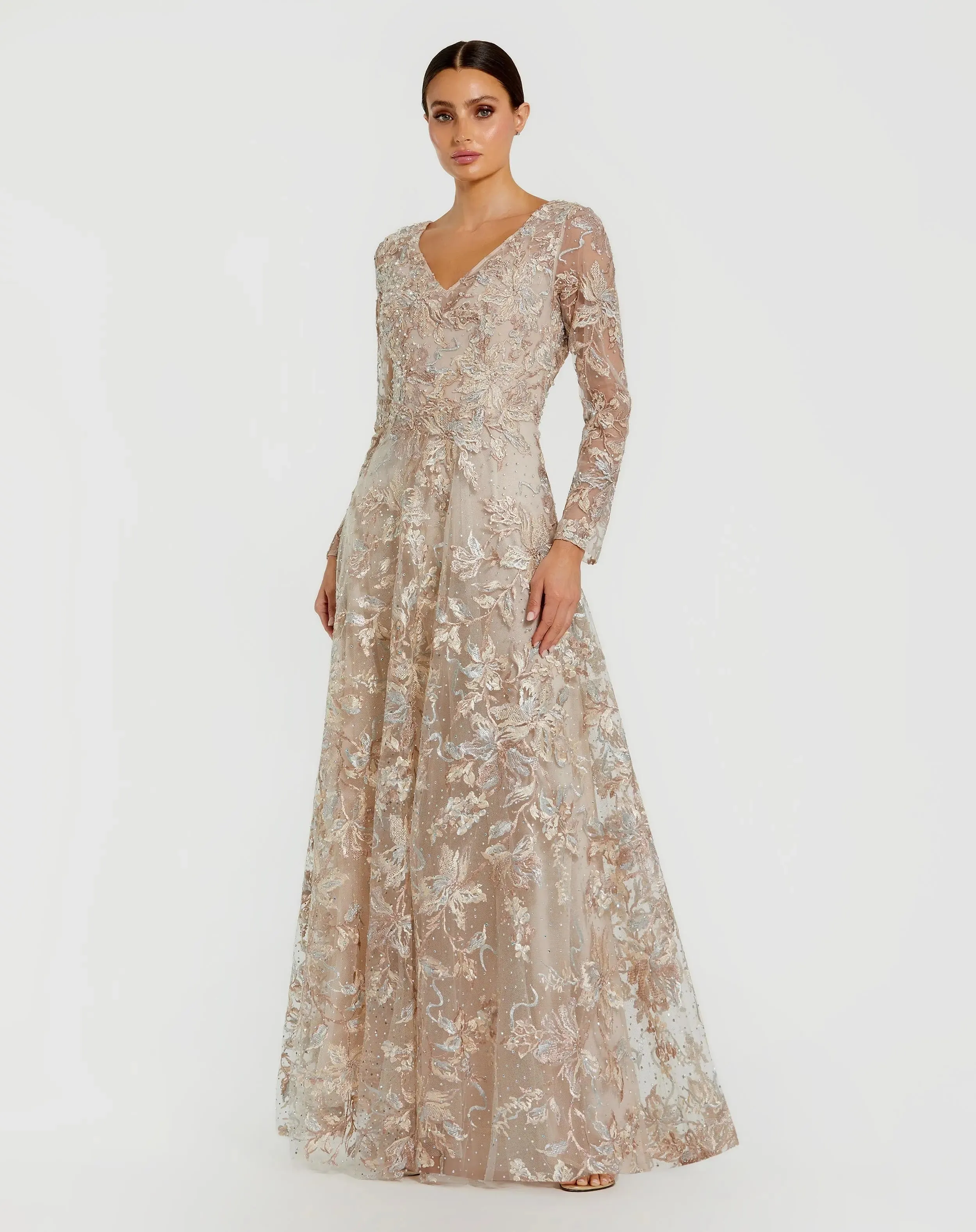 Embroidered Long Sleeve A-Line Gown sold by Mac Duggal