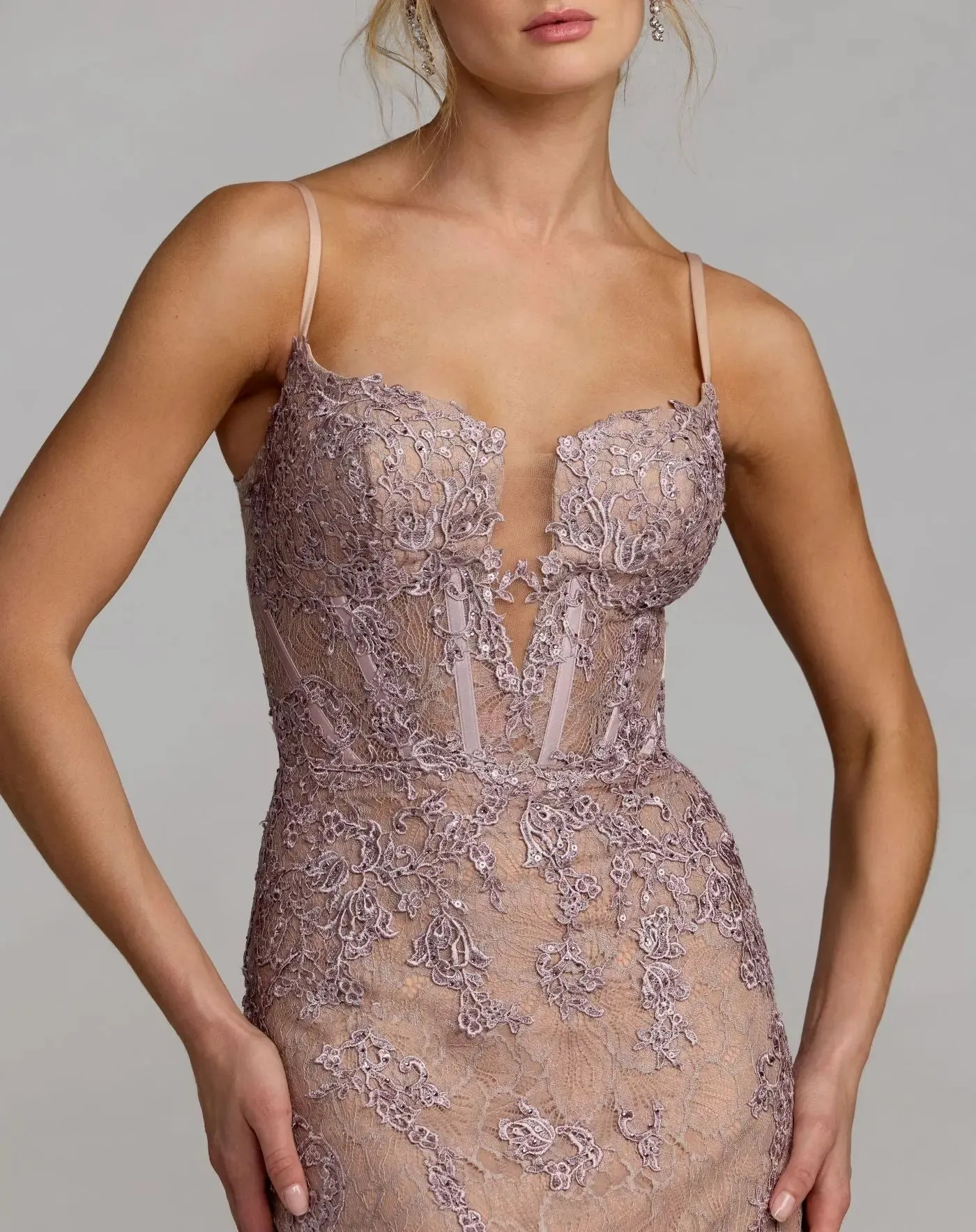 Vintage Lilac Embroidered Lace Sleeveless Mermaid Gown sold by Mac Duggal product image thumbnail 2