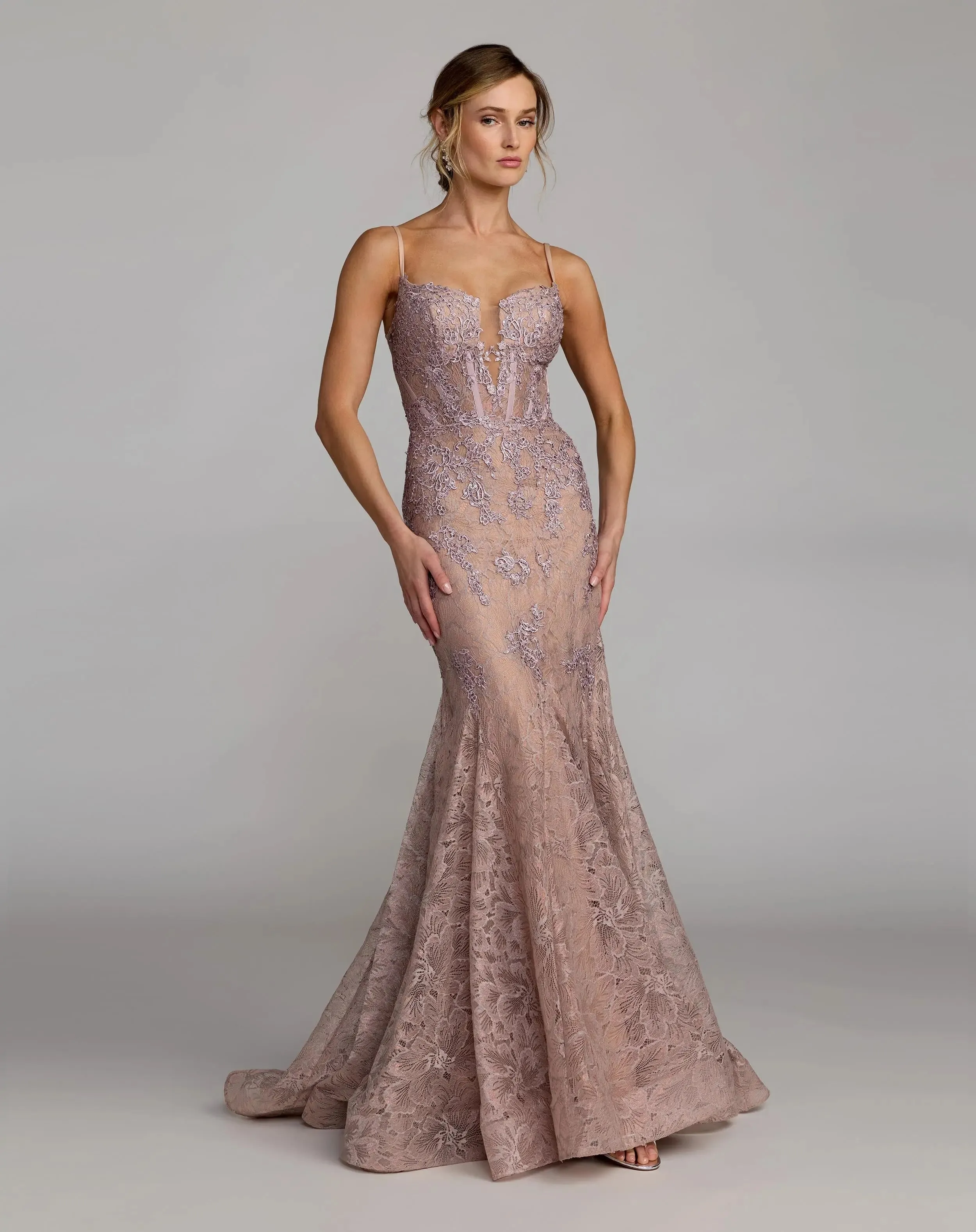 Vintage Lilac Embroidered Lace Sleeveless Mermaid Gown sold by Mac Duggal