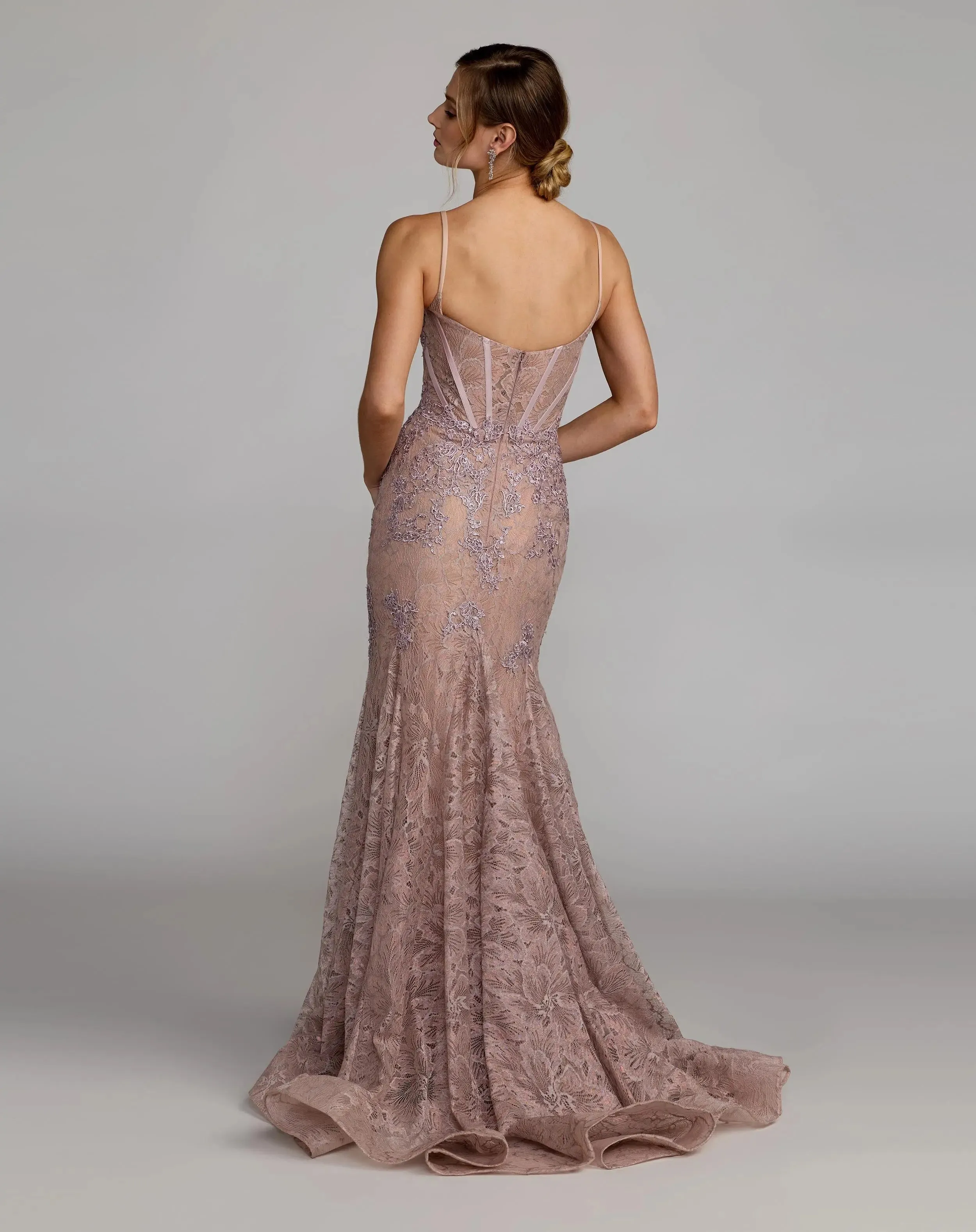 Vintage Lilac Embroidered Lace Sleeveless Mermaid Gown sold by Mac Duggal product image thumbnail 4