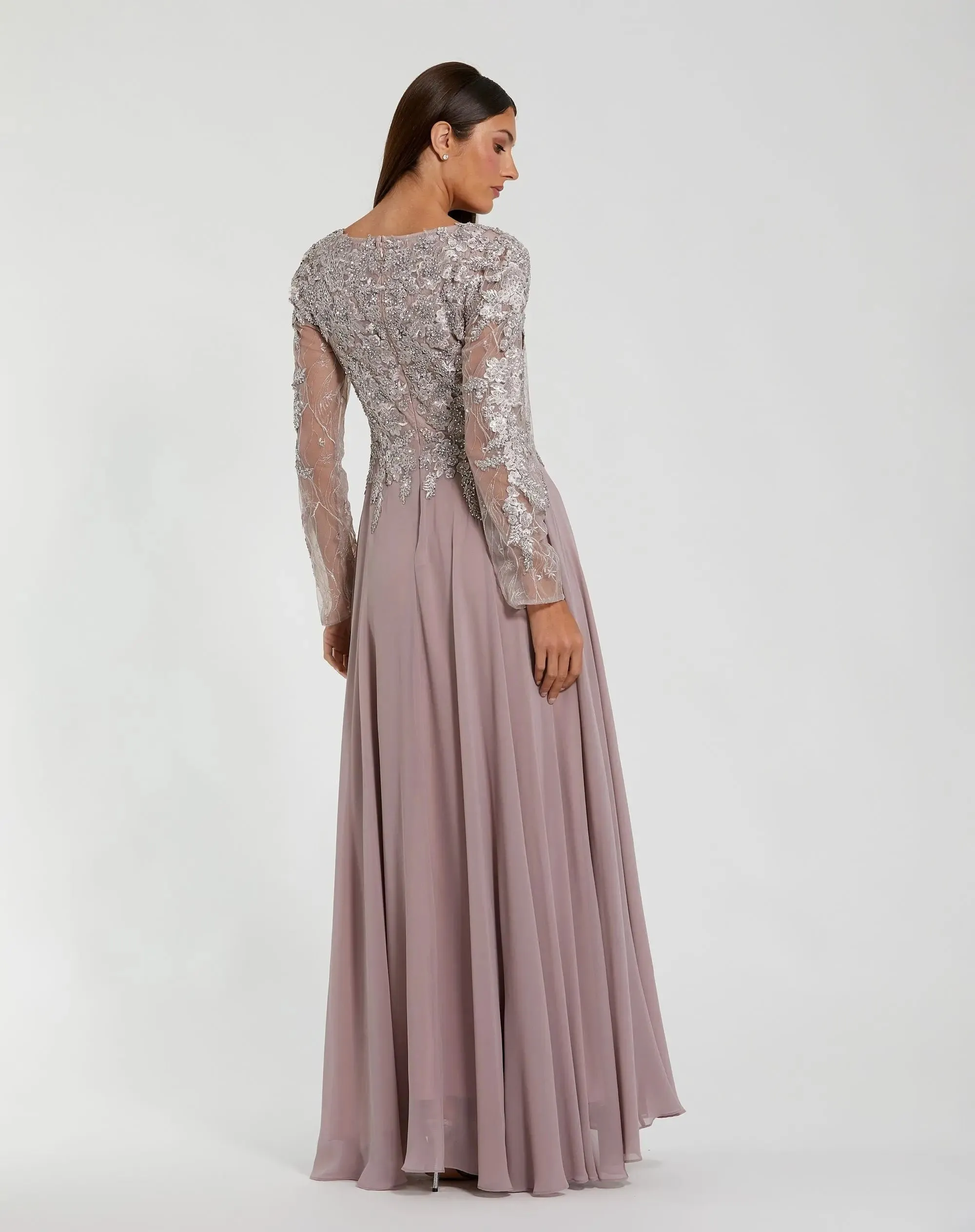 Purple Embellished Illusion V Neck Long Sleeve Gown sold by Mac Duggal product image thumbnail 3
