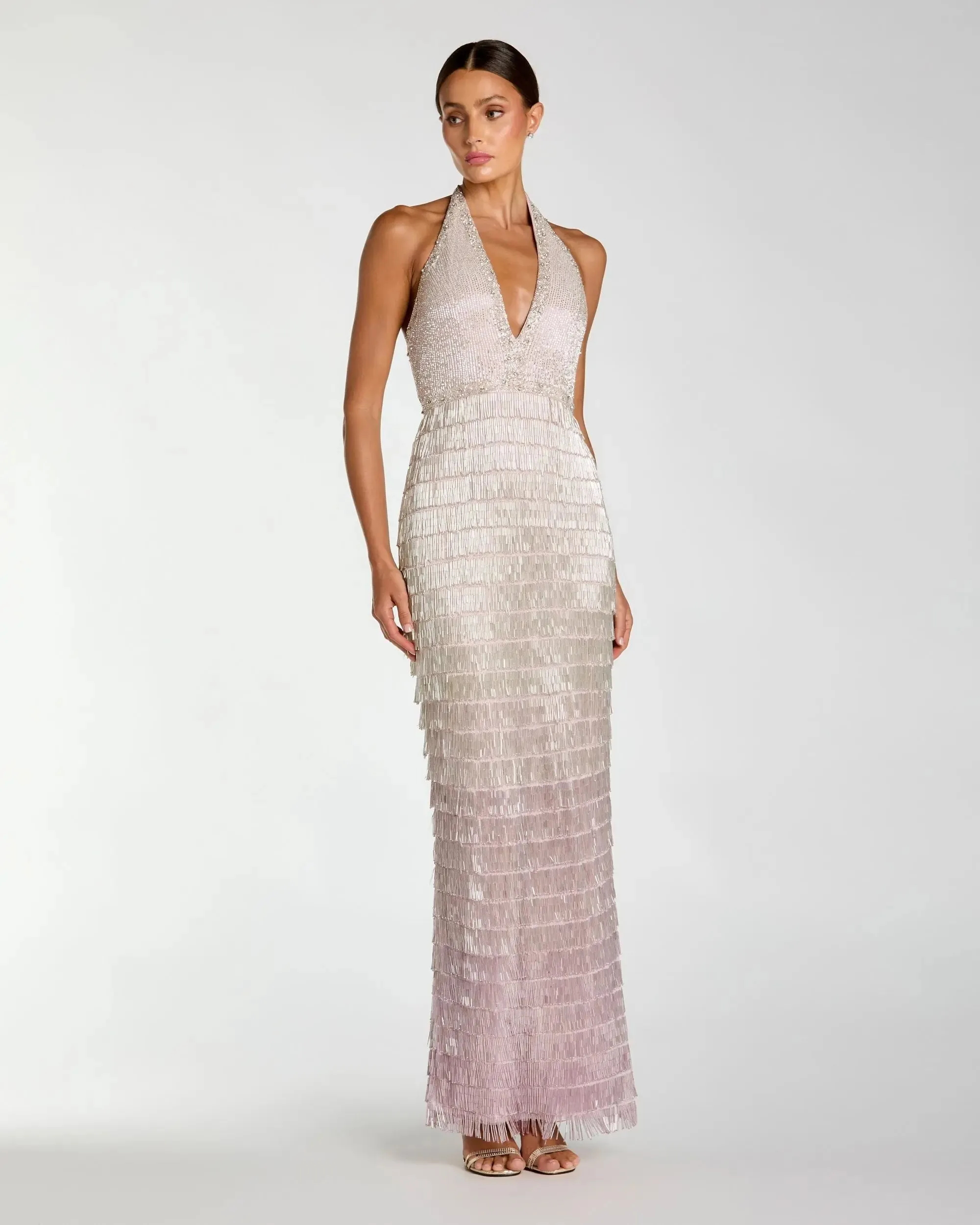 Purple and Silver Halter Neck Embellished Fringe Gown sold by Mac Duggal product image thumbnail 4