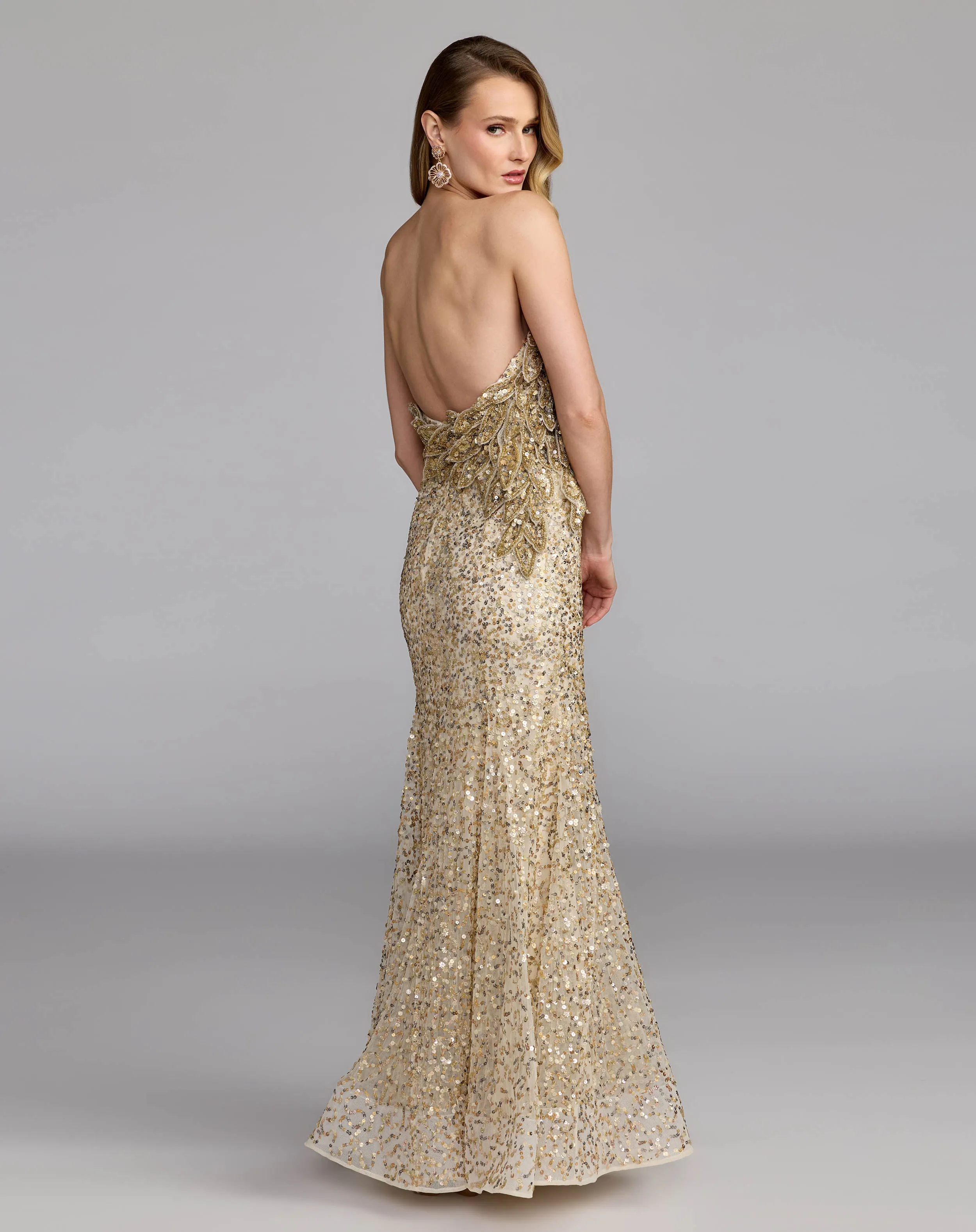 Gold Strapless Mermaid Gown With 3D Floral Appliqué sold by Mac Duggal product image thumbnail 3