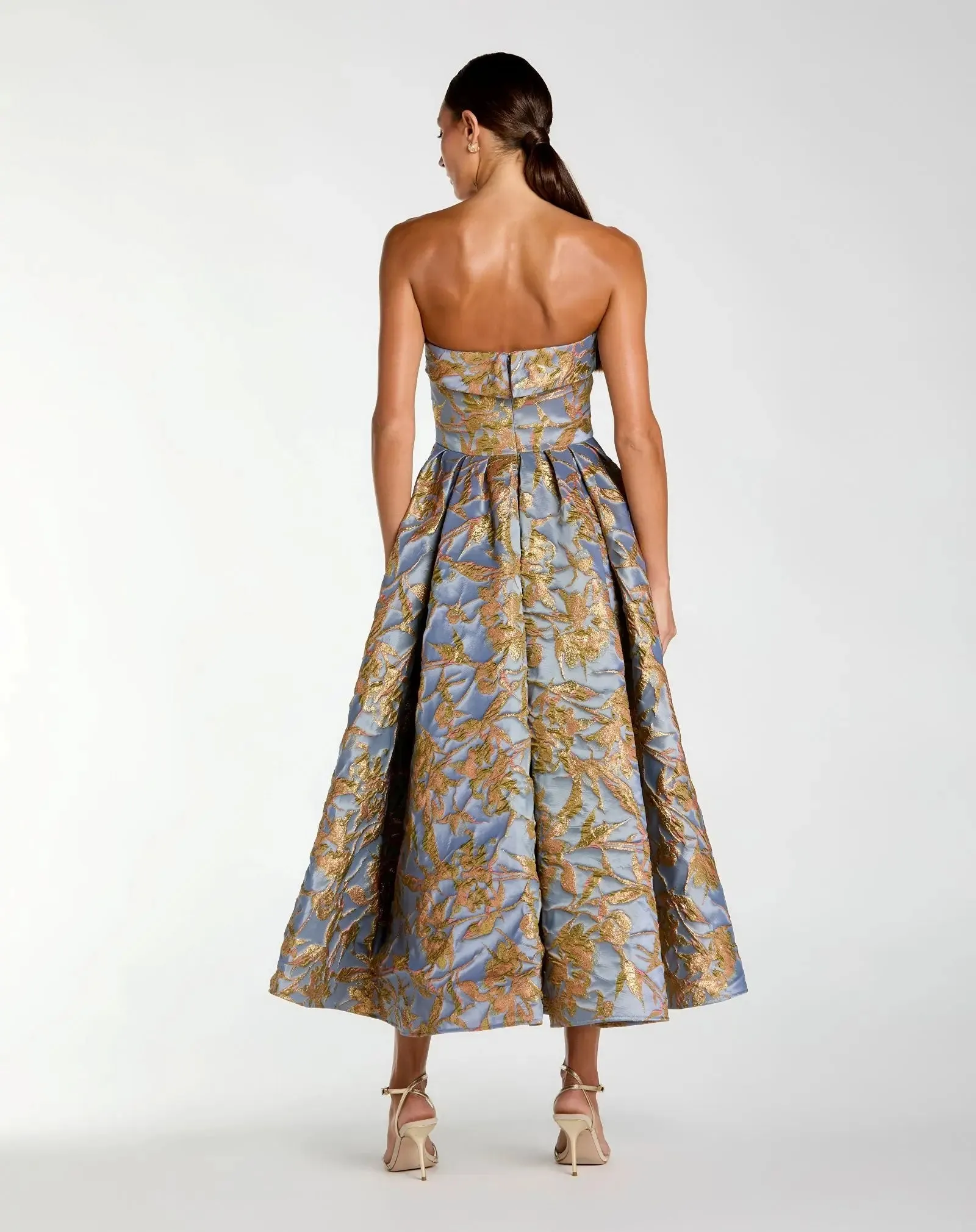 Blue Strapless Brocade Midi Dress With Pockets sold by Mac Duggal product image thumbnail 3