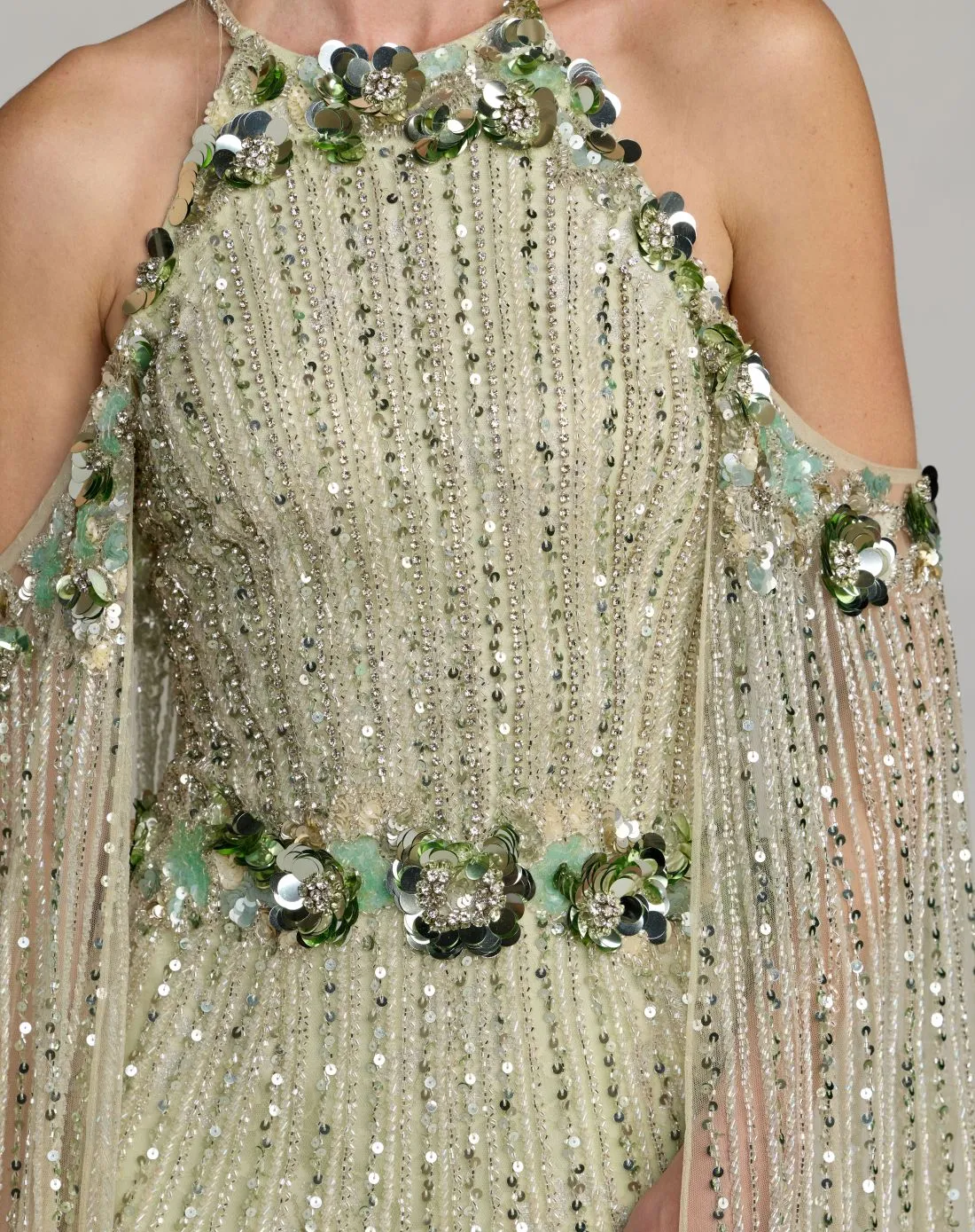 Green Embellished Column Gown With Cape Sleeves sold by Mac Duggal product image thumbnail 5