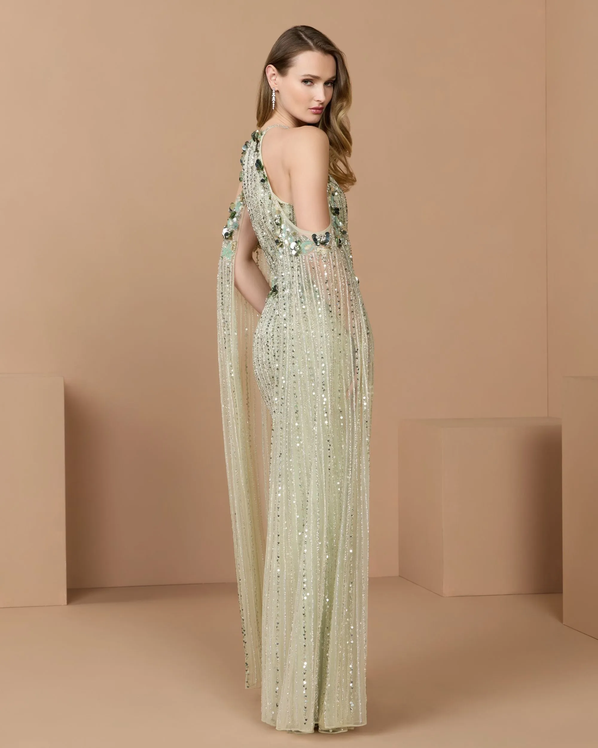 Green Embellished Column Gown With Cape Sleeves sold by Mac Duggal product image thumbnail 2