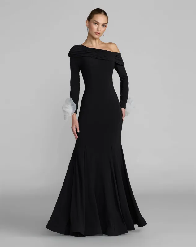 One Shoulder Long Sleeve Jersey Gown made by Mac Duggal